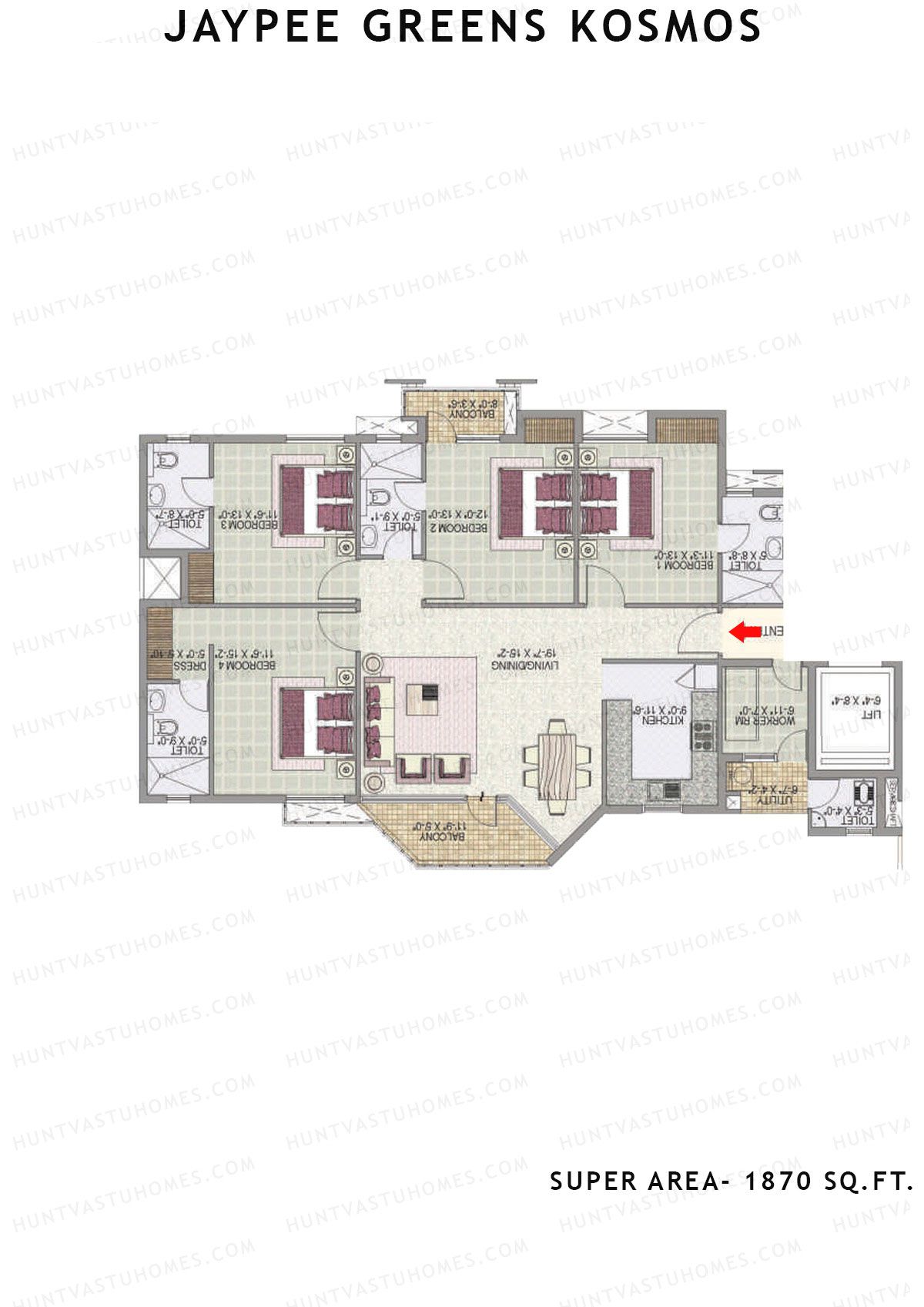 Jaypee Greens Kosmos Tower 79A Unit 1 (Type B) Floor Plan