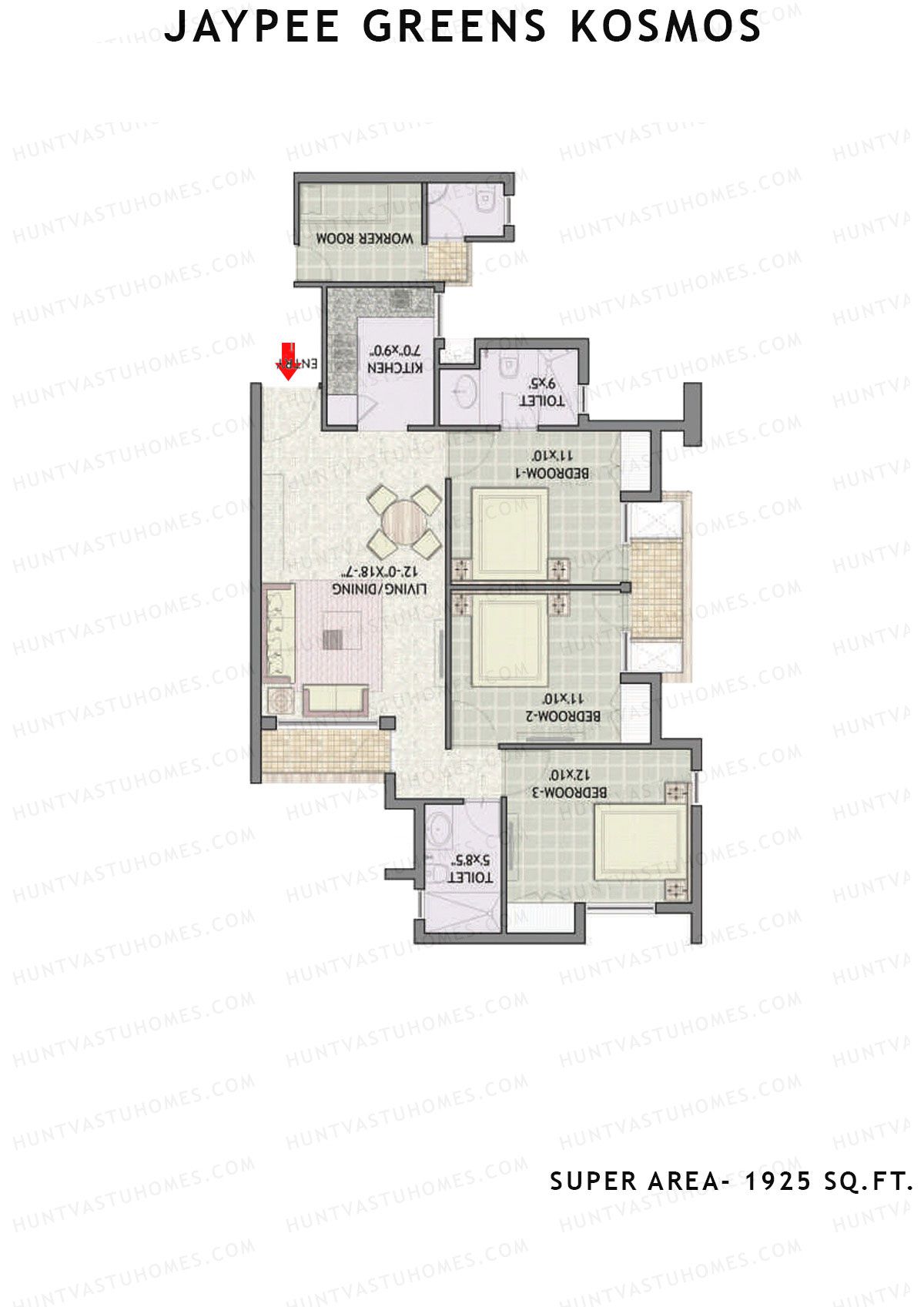 Jaypee Greens Kosmos Tower 79B Unit 3 (Type A) Floor Plan