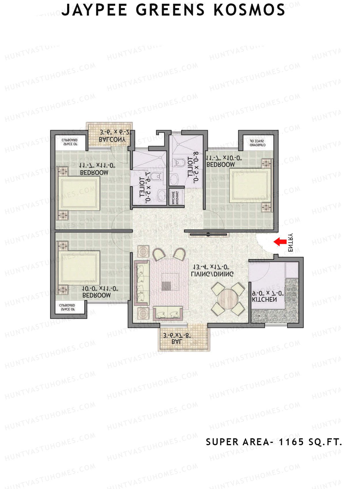 Jaypee Greens Kosmos Tower 79B Unit 1 (Type B) Floor Plan