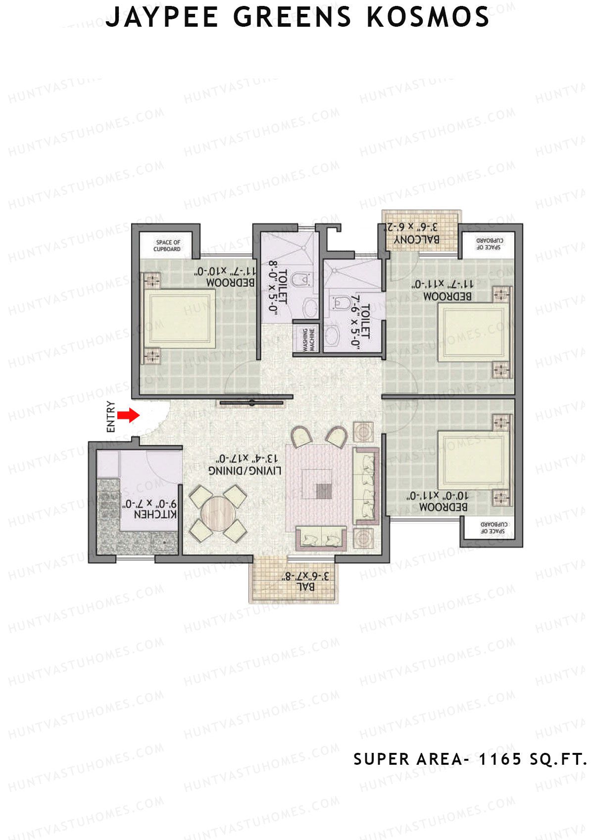 Jaypee Greens Kosmos Tower 79B Unit 2 (Type B) Floor Plan
