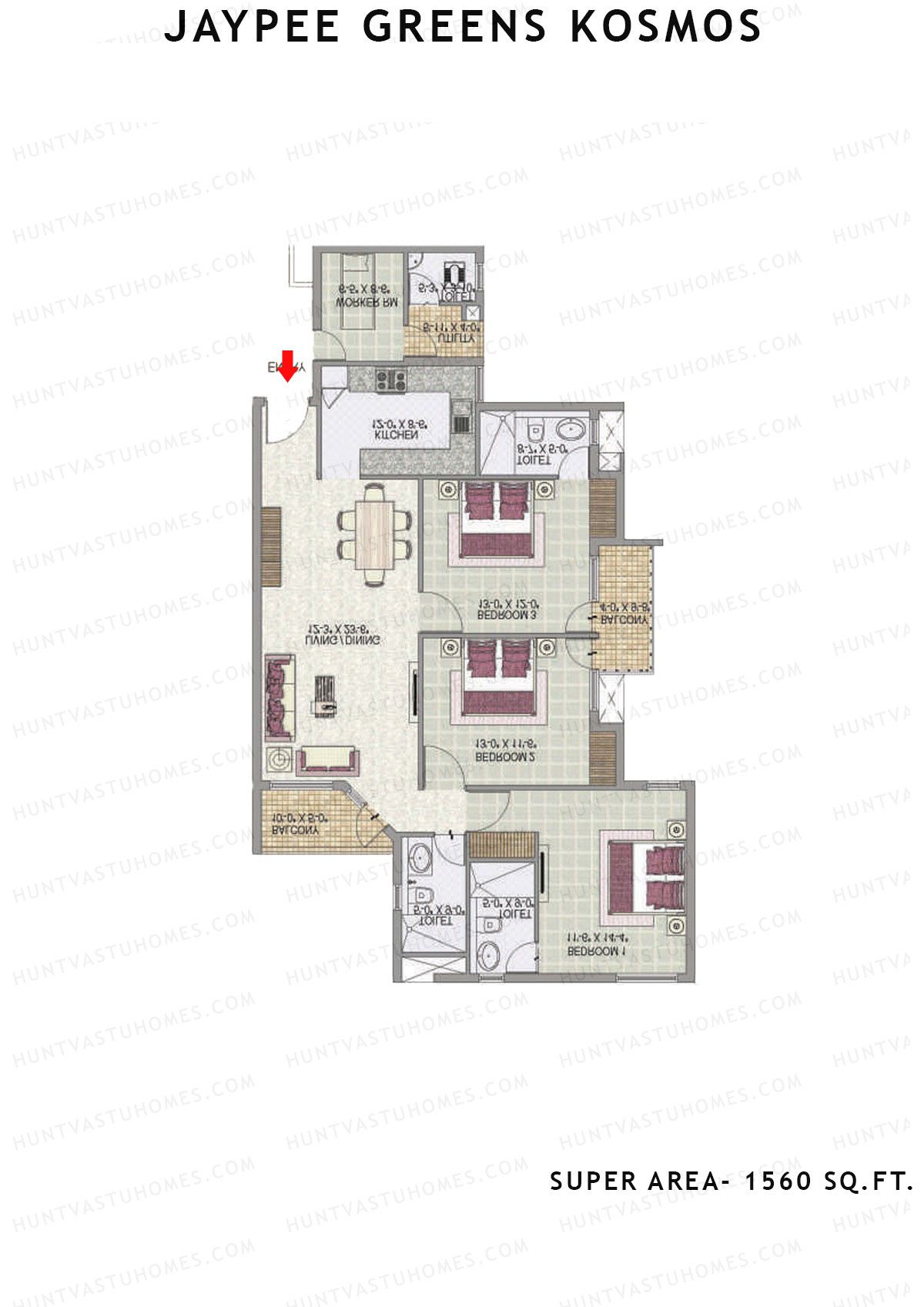 Jaypee Greens Kosmos Tower 80 Unit 3 (Type A) Floor Plan