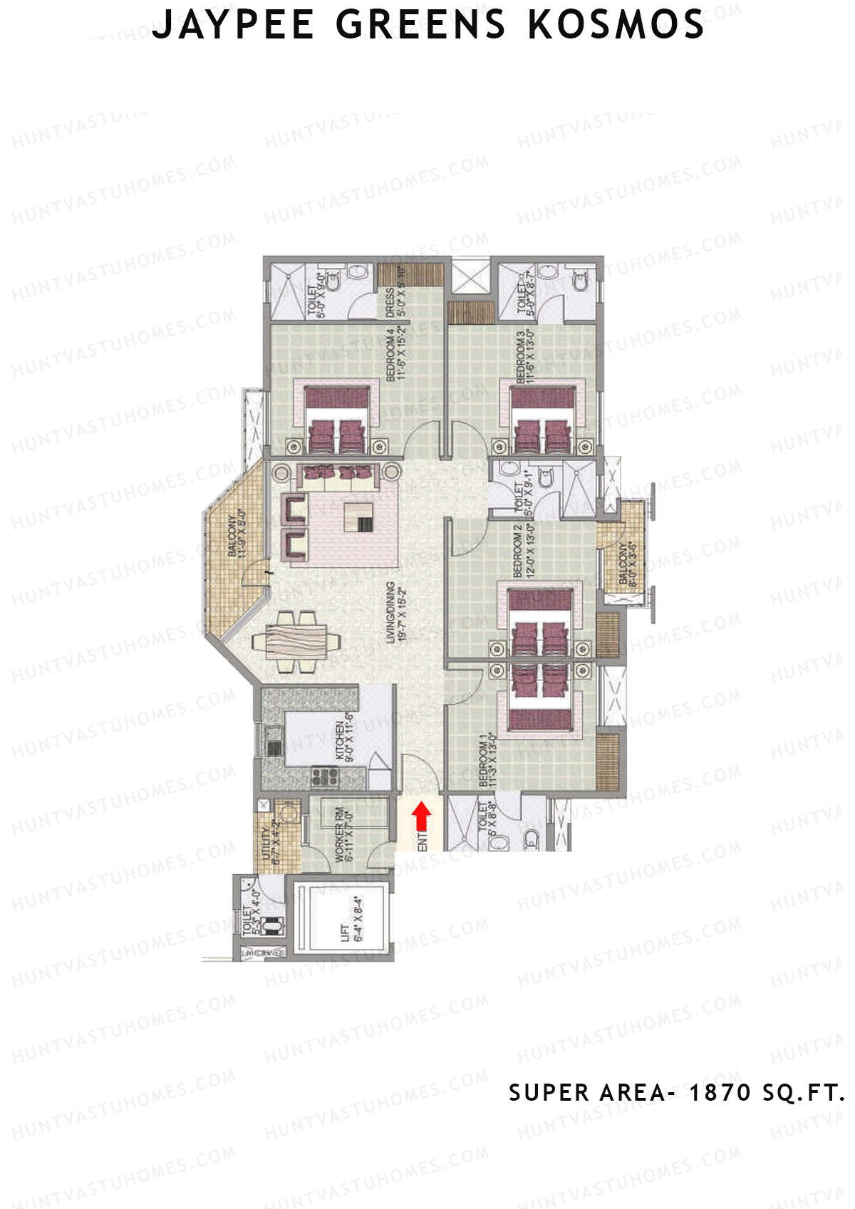 Jaypee Greens Kosmos Tower 77 Unit 1 (Type B) Floor Plan