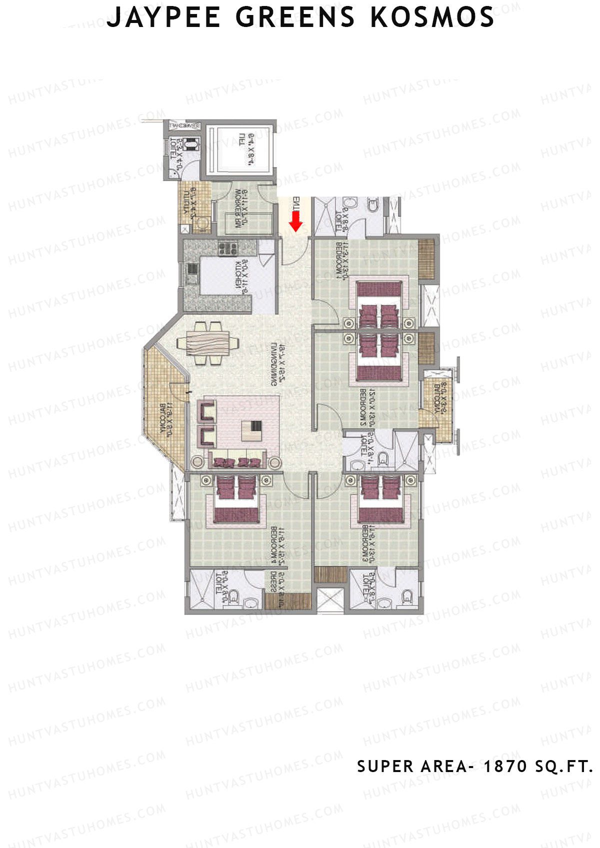 Jaypee Greens Kosmos Tower 77 Unit 2 (Type B) Floor Plan