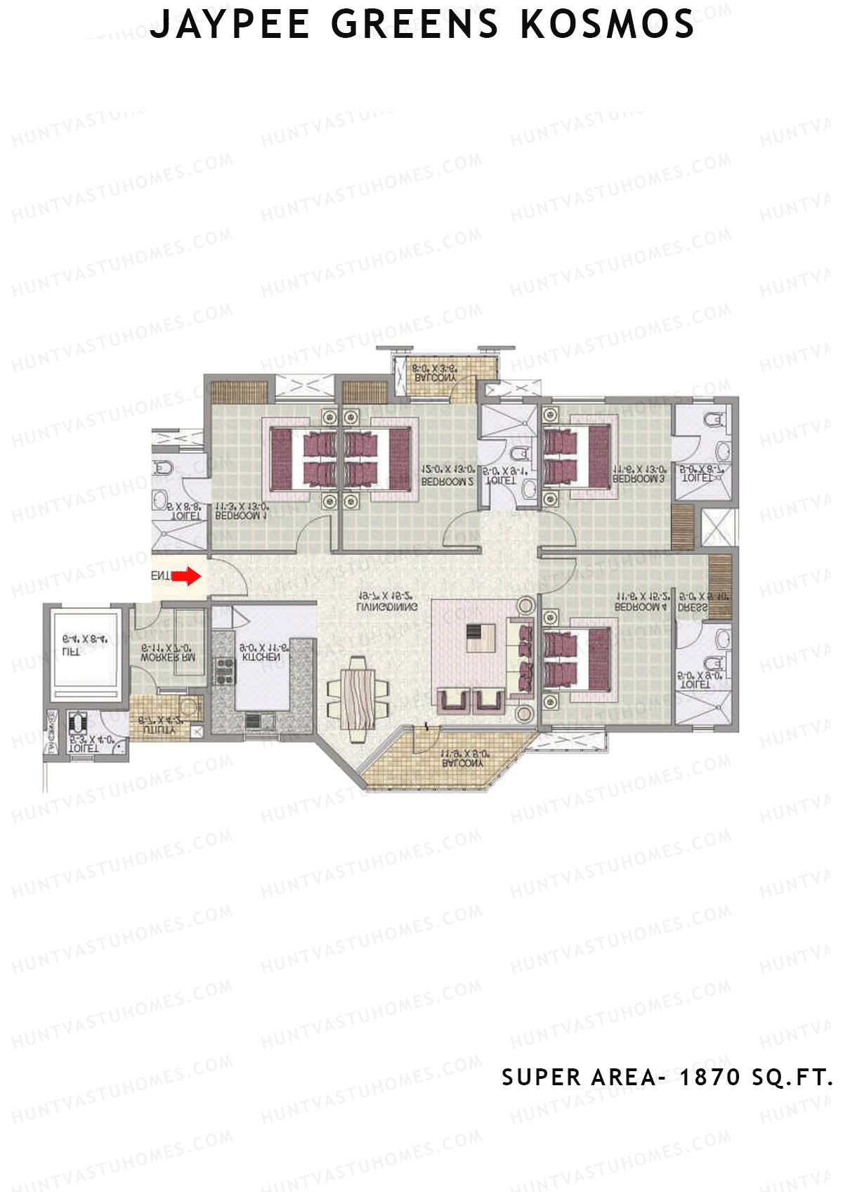 Jaypee Greens Kosmos Tower 79A Unit 2 (Type B) Floor Plan
