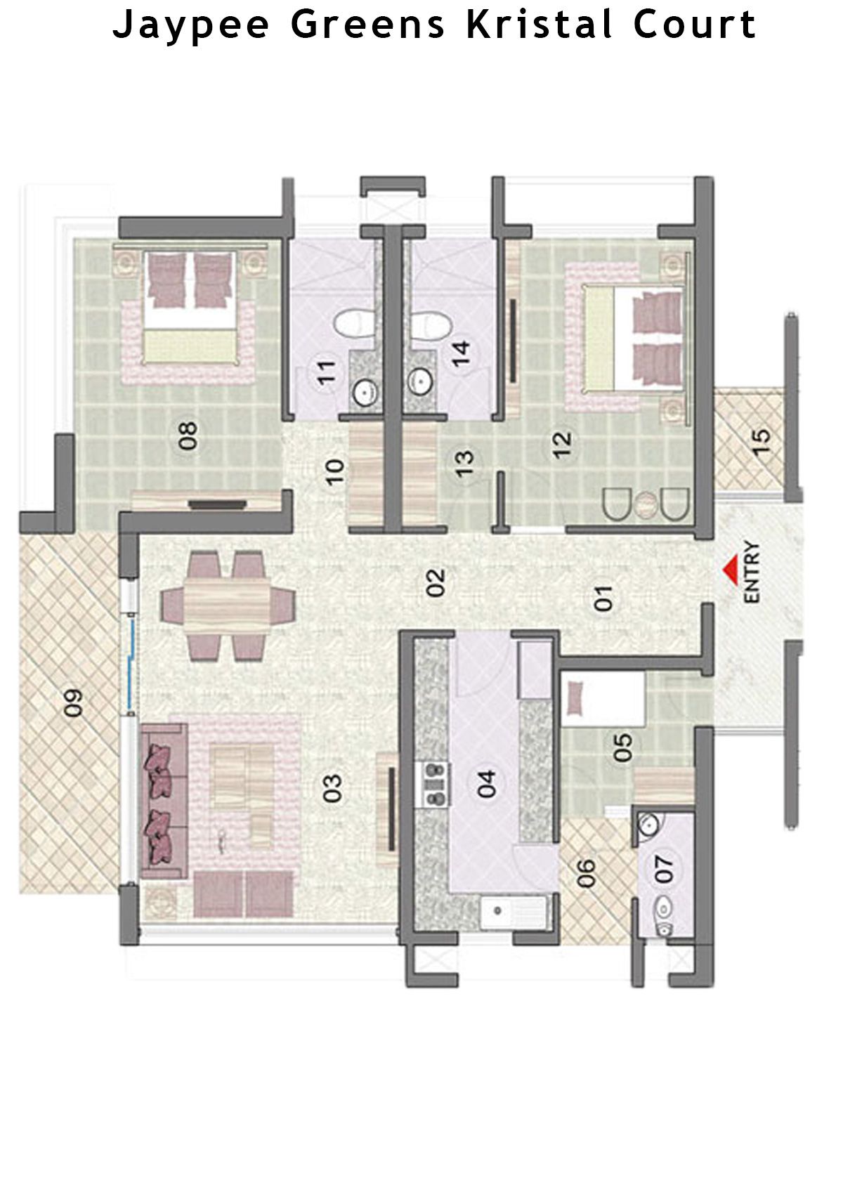 Jaypee Greens Kristal Court Tower 3 2BHK Floor Plan