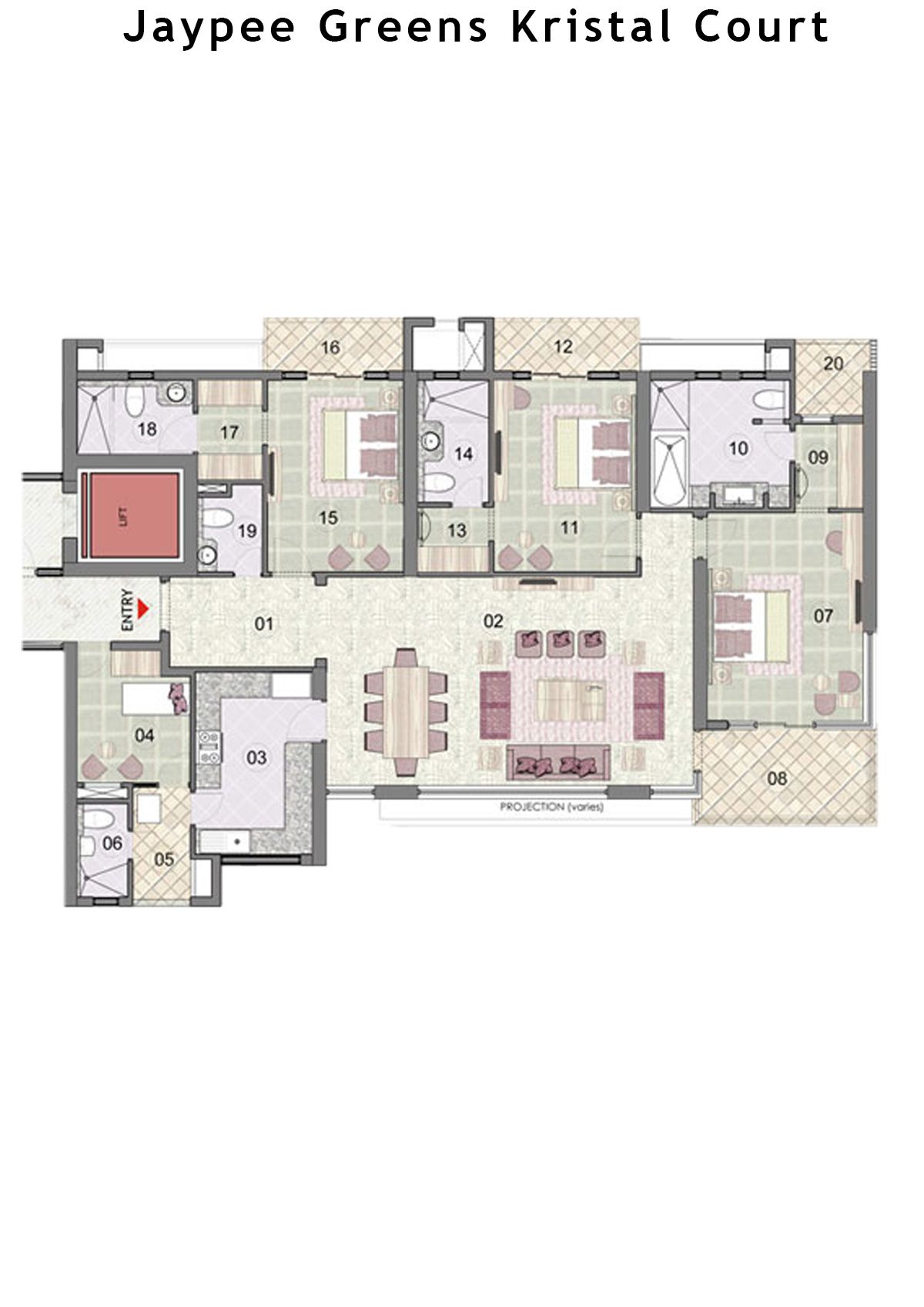 Jaypee Greens Kristal Court Tower 1 Type A Floor Plan