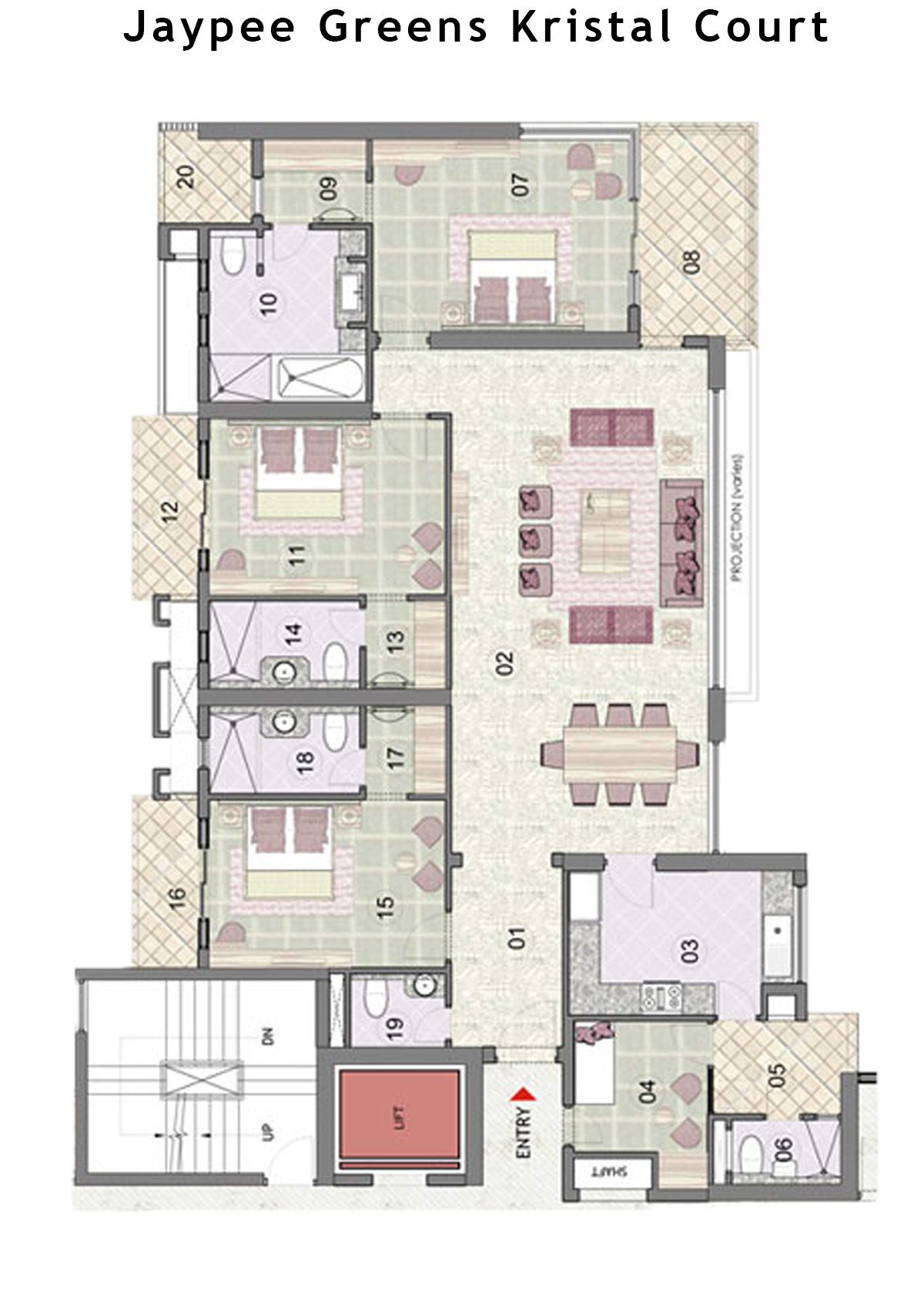 Jaypee Greens Kristal Court Tower 1 Type B1 Floor Plan