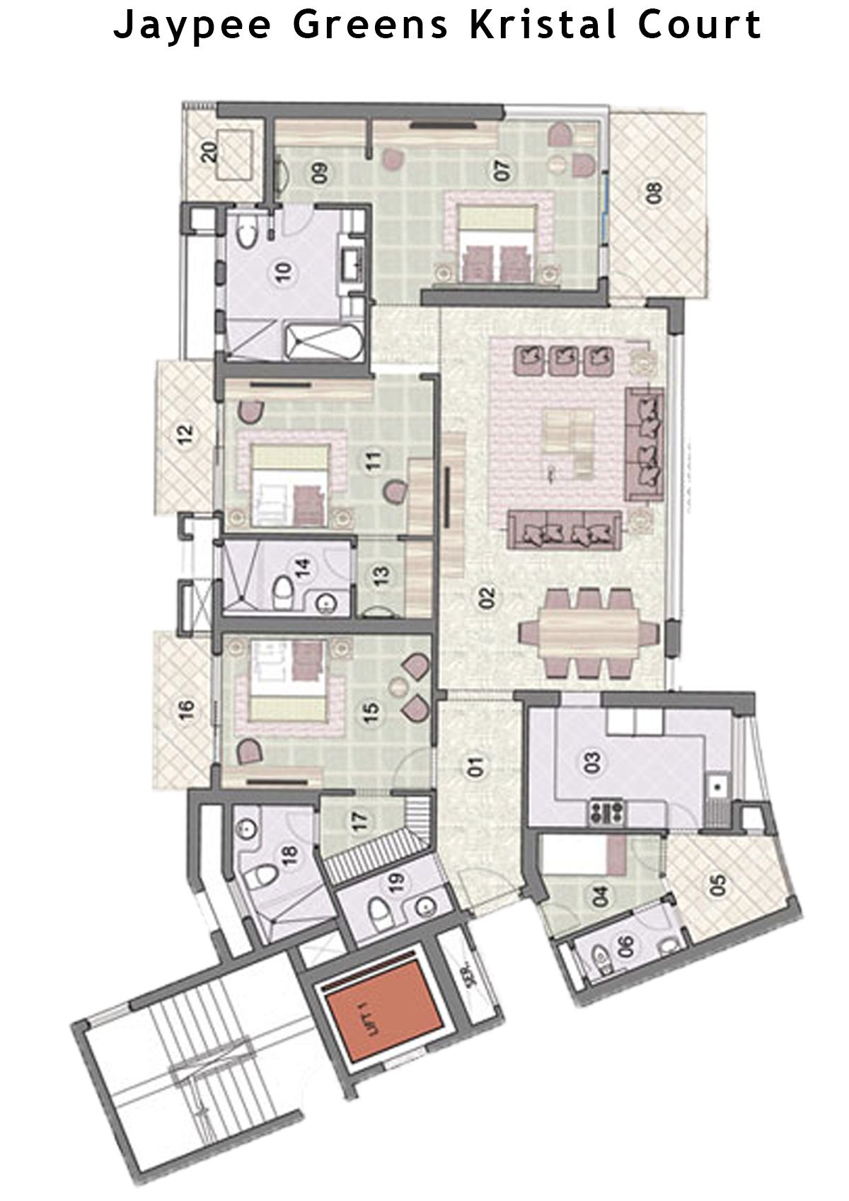 Jaypee Greens Kristal Court Tower 3 Type C1 Floor Plan