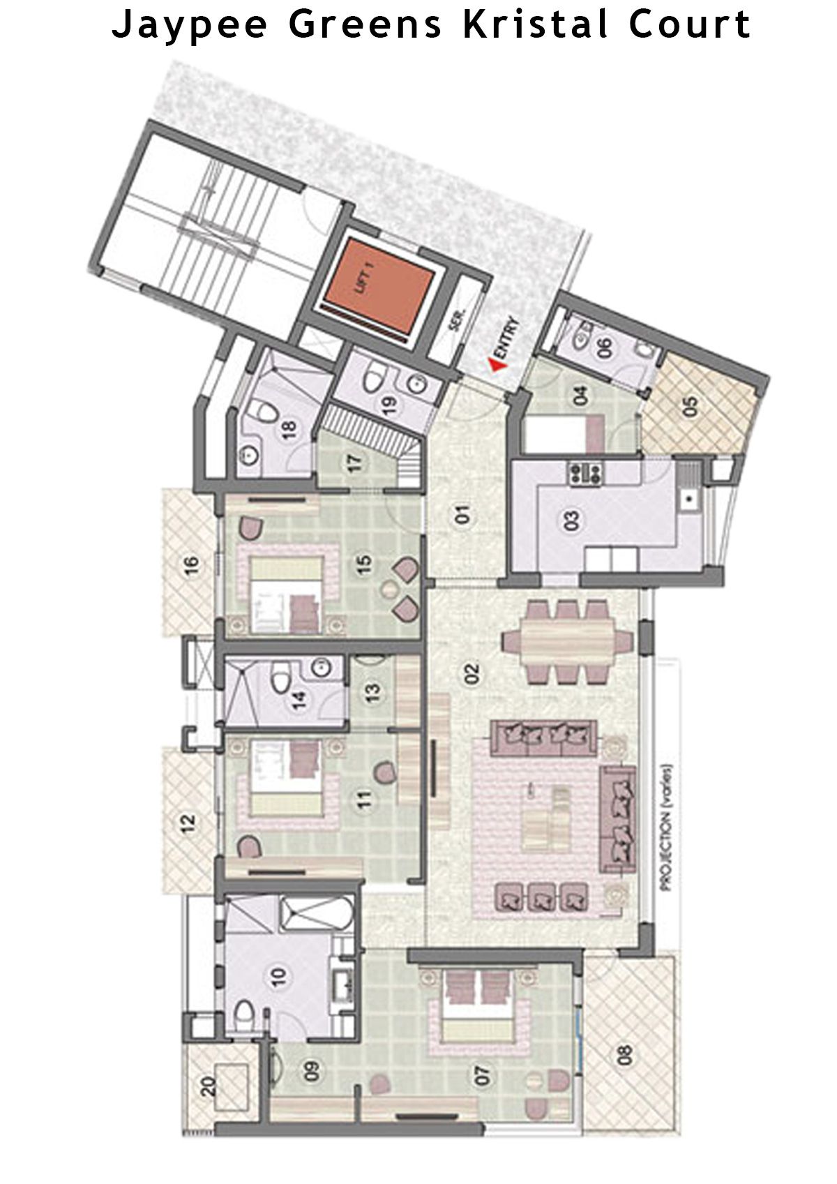 Jaypee Greens Kristal Court Tower 3 Type C2 Floor Plan