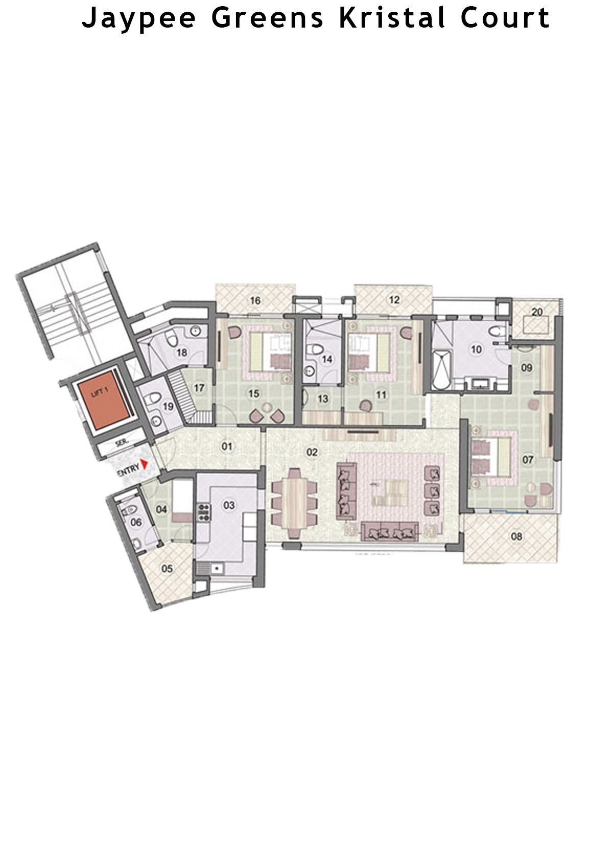 Jaypee Greens Kristal Court Tower 4 Type C1 Floor Plan
