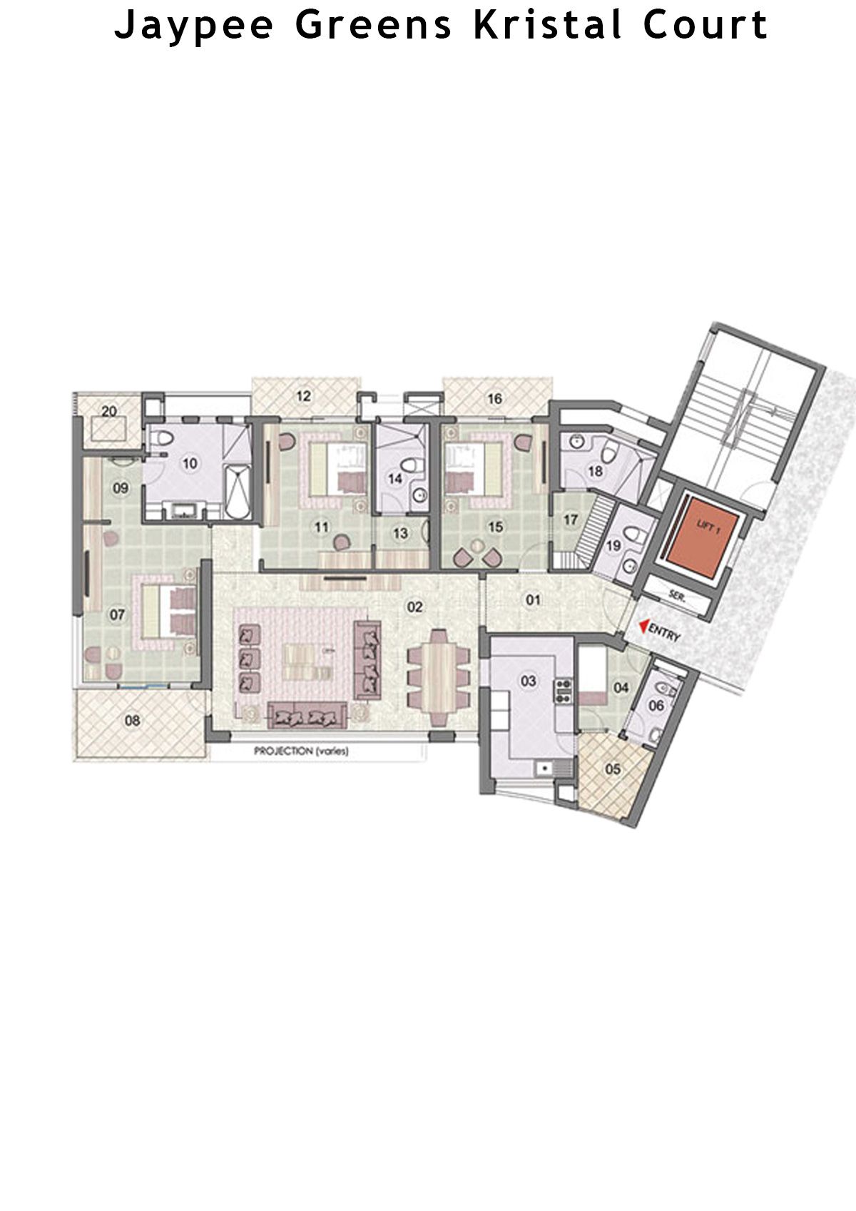 Jaypee Greens Kristal Court Tower 4 Type C2 Floor Plan