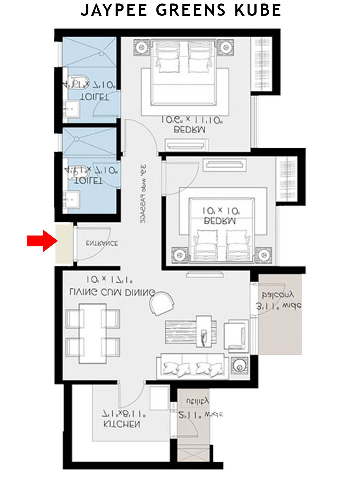 Jaypee Greens Kube KU 1 Unit 3 (Type A) Floor Plan