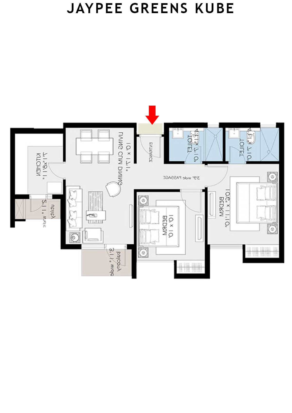 Jaypee Greens Kube KU 2 Unit 3 (Type A) Floor Plan