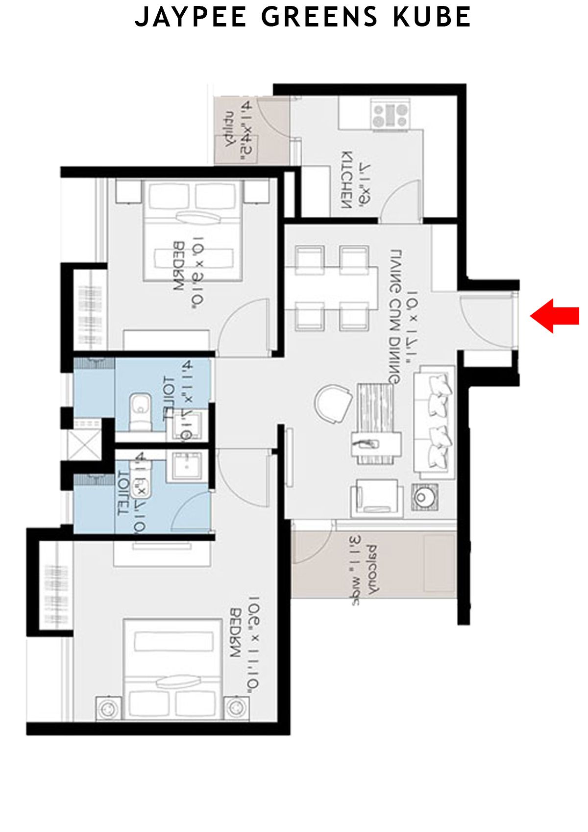 Jaypee Greens Kube KU 2 Unit 1 (Type B) Floor Plan