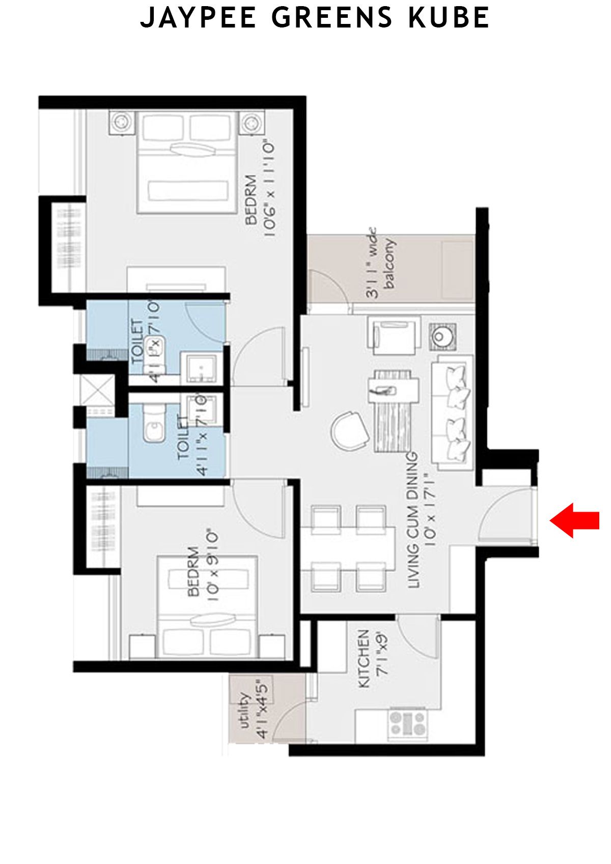 Jaypee Greens Kube KU 2 Unit 2 (Type B) Floor Plan