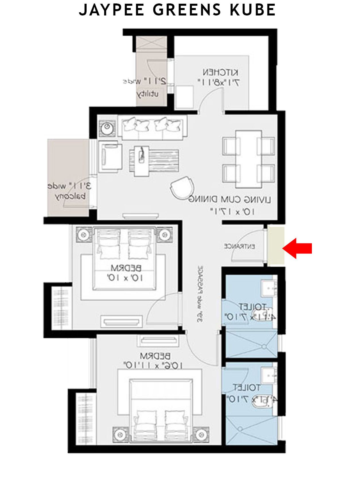 Jaypee Greens Kube KU 3 Unit 3 (Type A) Floor Plan