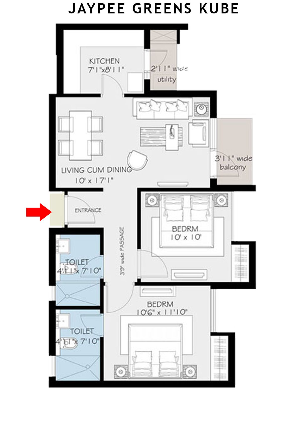 Jaypee Greens Kube KU 3 Unit 4 (Type A) Floor Plan