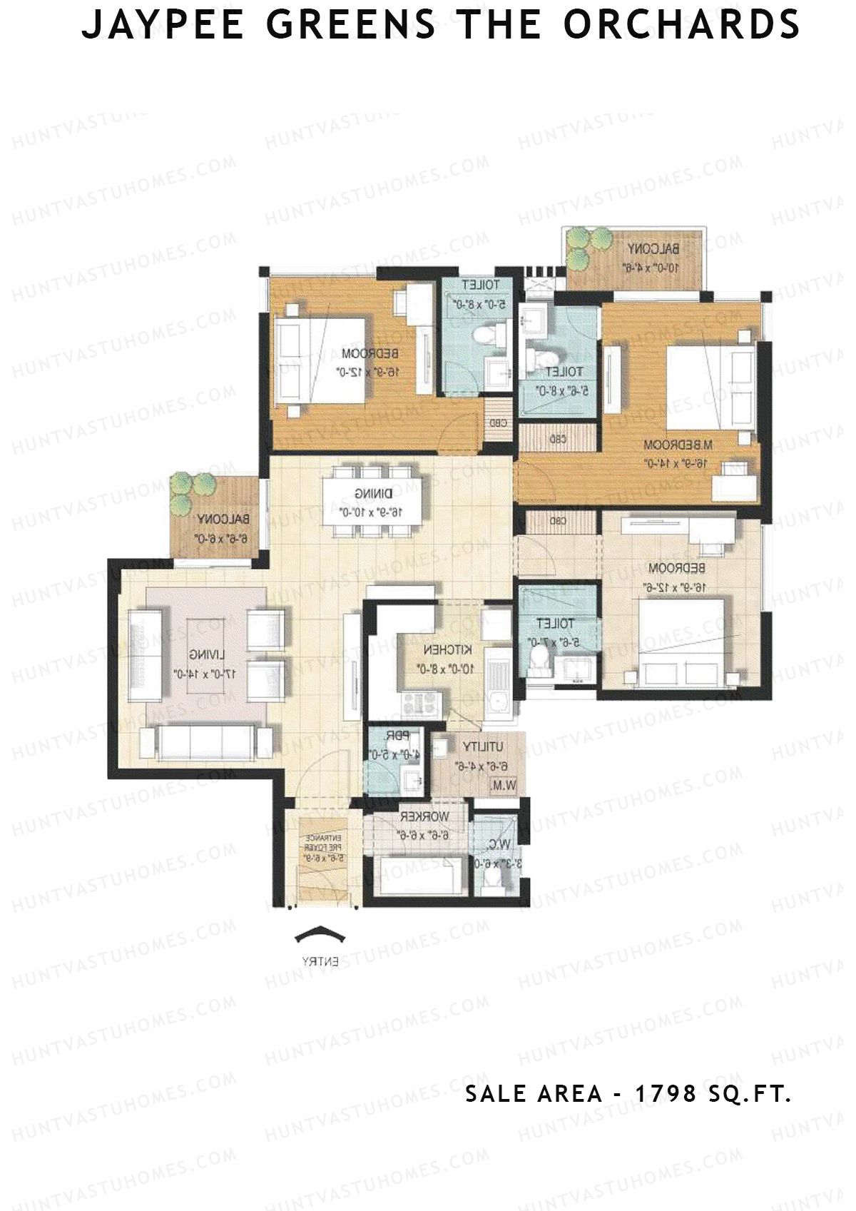Jaypee Greens The Orchards Tower A1 Unit 3, 7 (Type A) Floor Plan