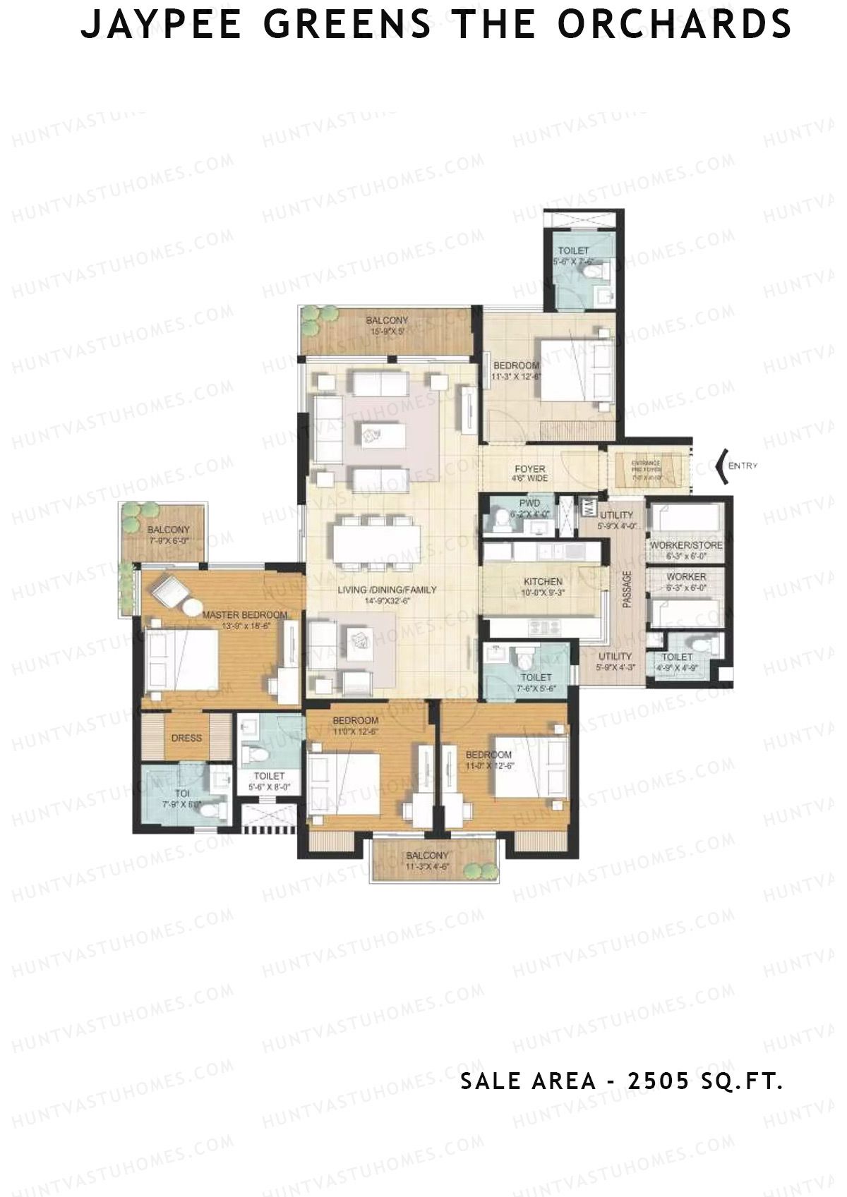 Jaypee Greens The Orchards Tower B3 Unit 1 (Type 1A) Floor Plan