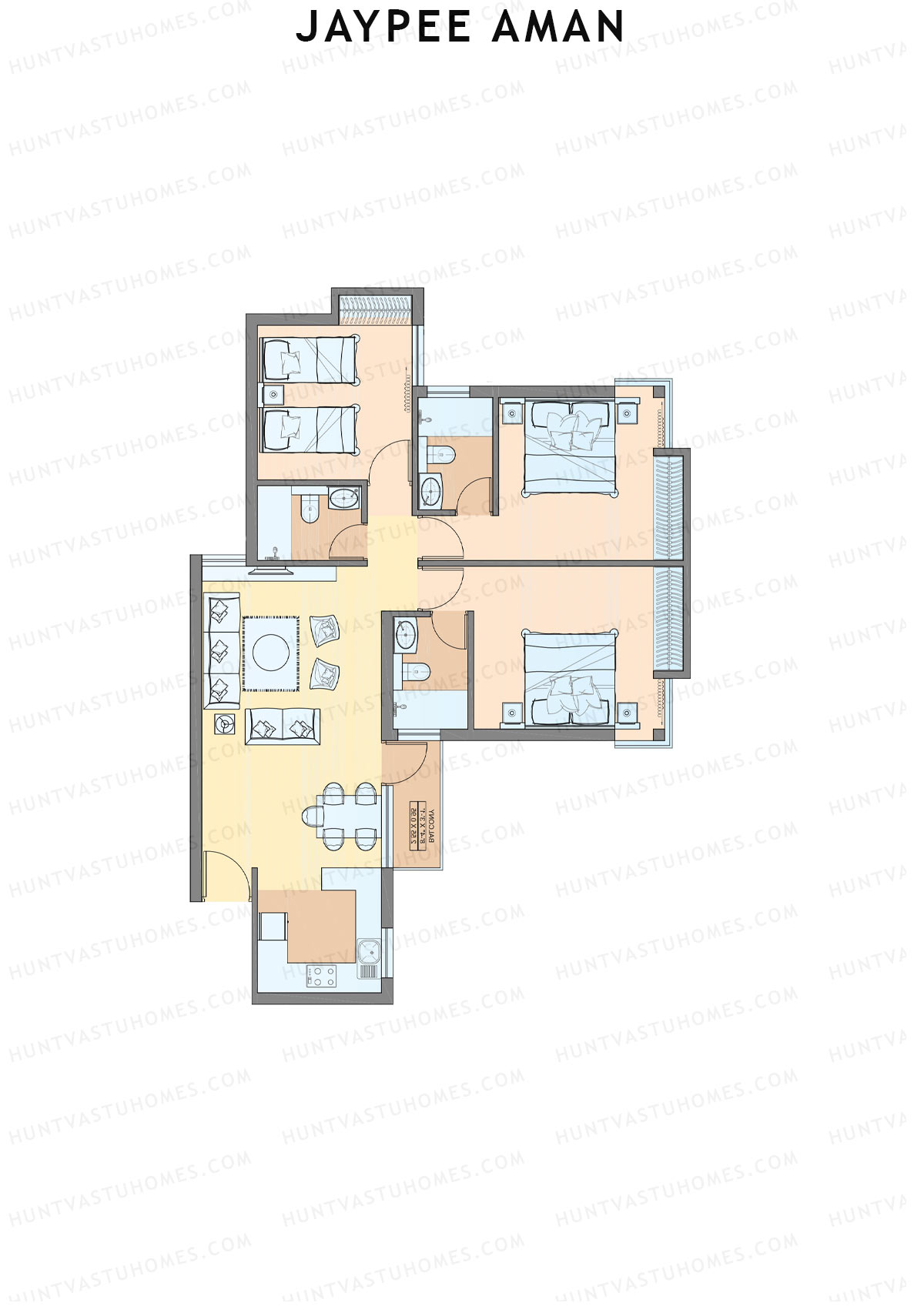 Jaypee Aman Tower N10 Unit 2 (Type B2) Floor Plan