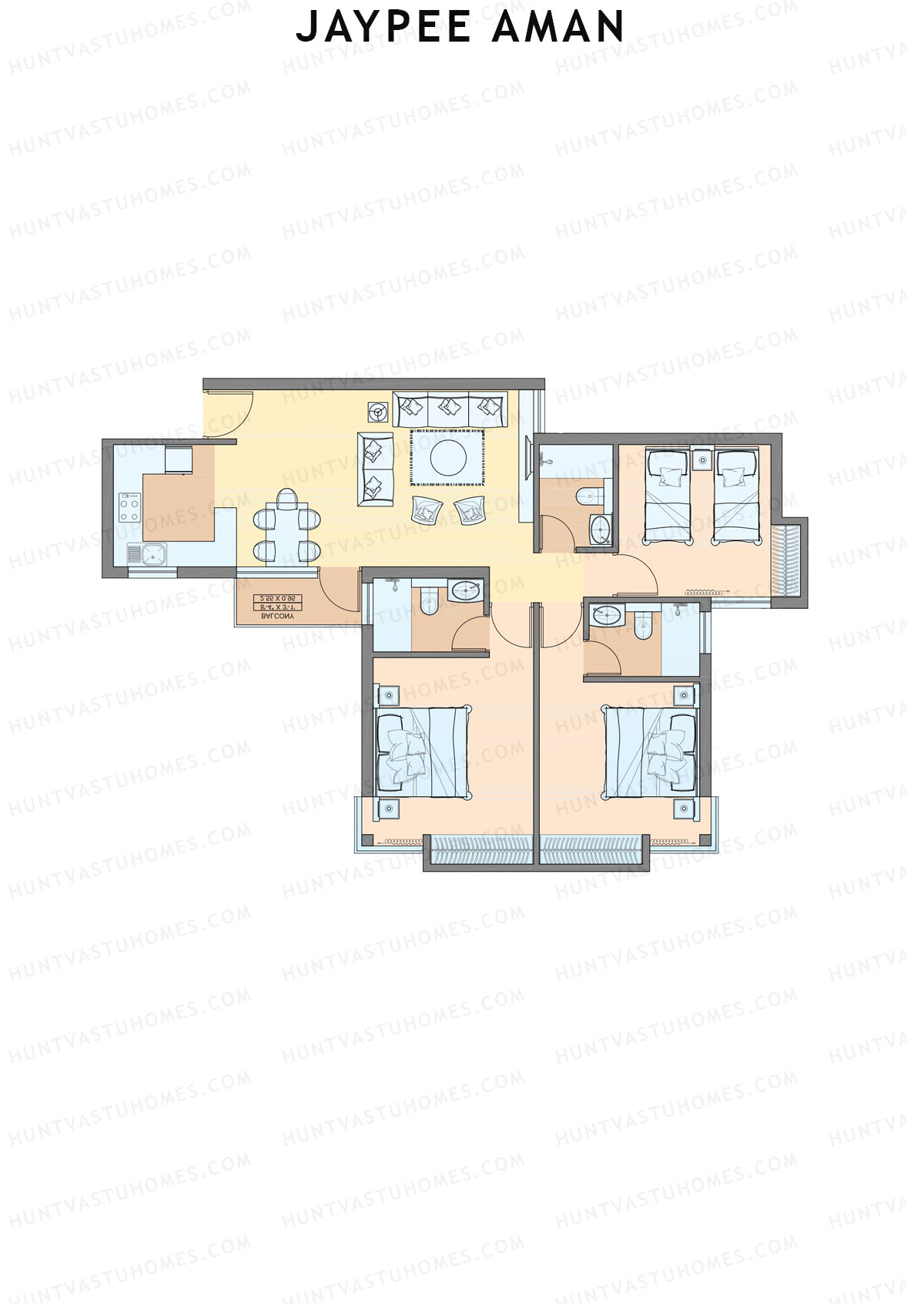 Jaypee Aman Tower N3 Unit 2 (Type B2) Floor Plan