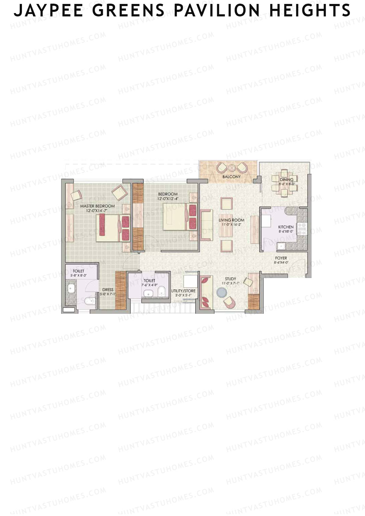 Jaypee Greens Pavilion Heights, Tower 2, Unit 3, 2BHK, Super Area 1240   sq ft 