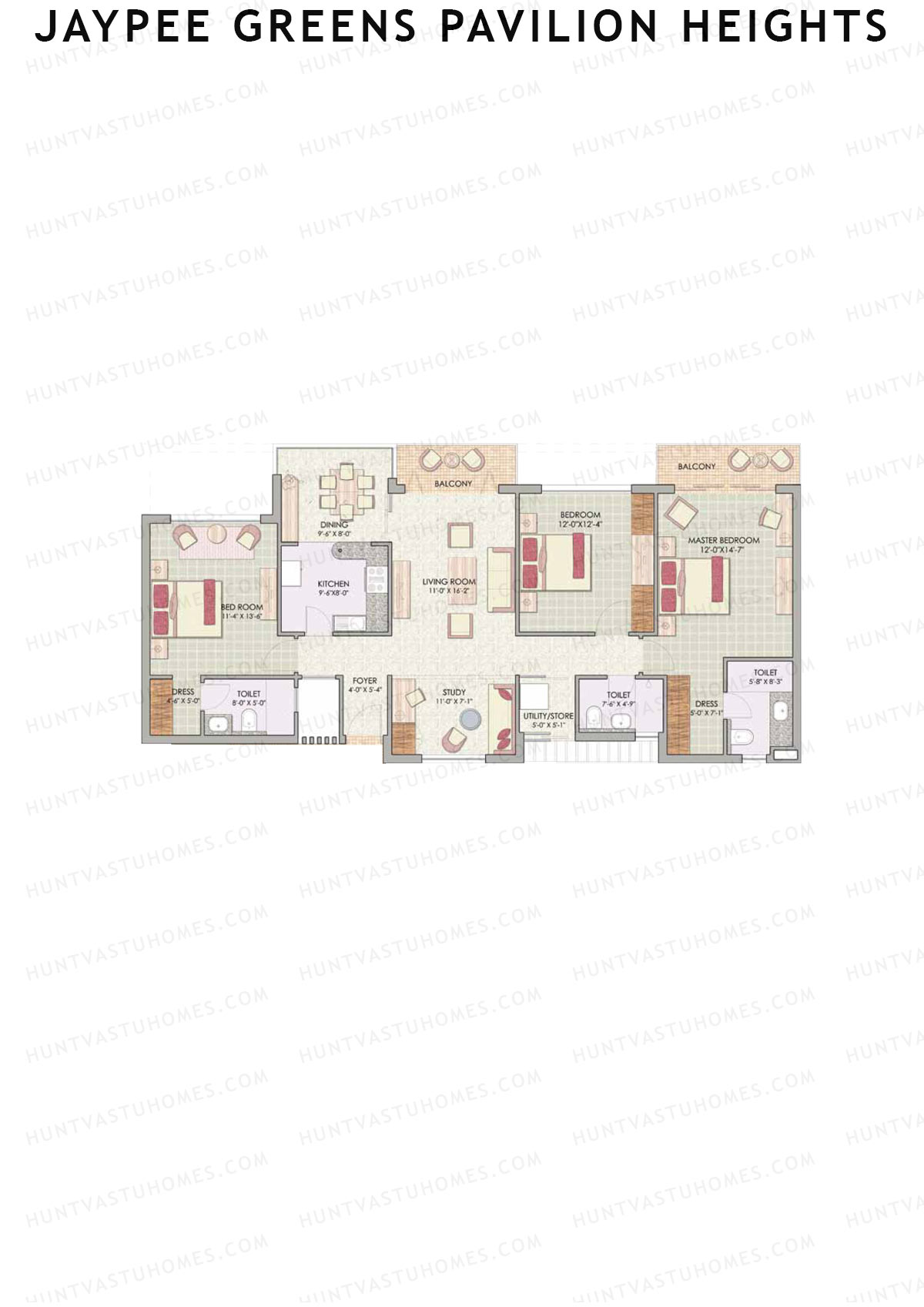 Jaypee Greens Pavilion Heights, Tower 2, Unit 4, 3BHK, Super Area 1650   sq ft 