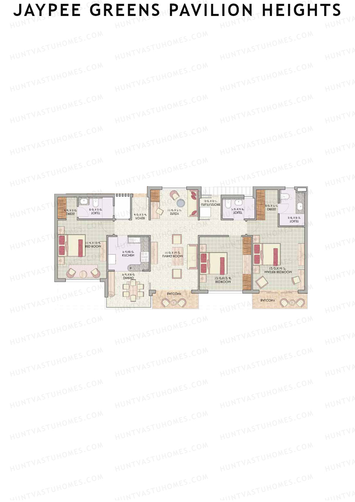 Jaypee Greens Pavilion Heights, Tower 2, Unit 5, 3BHK, Super Area 1650   sq ft 