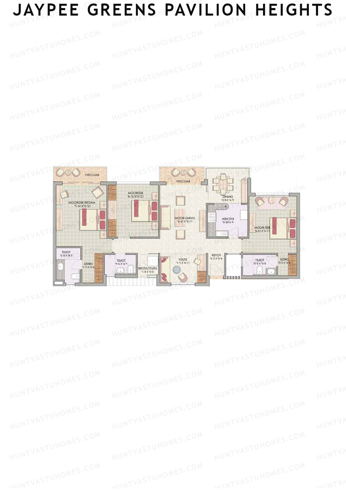 Jaypee Greens Pavilion Heights, Tower 3, Unit 1, 3BHK, Super Area 1650   sq ft 