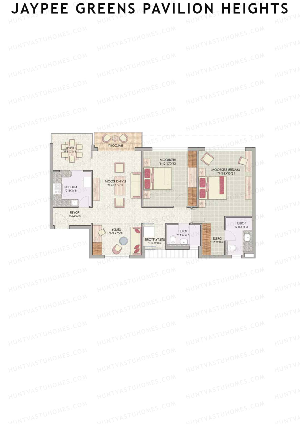 Jaypee Greens Pavilion Heights, Tower 3, Unit 2, 2BHK, Super Area 1240   sq ft 