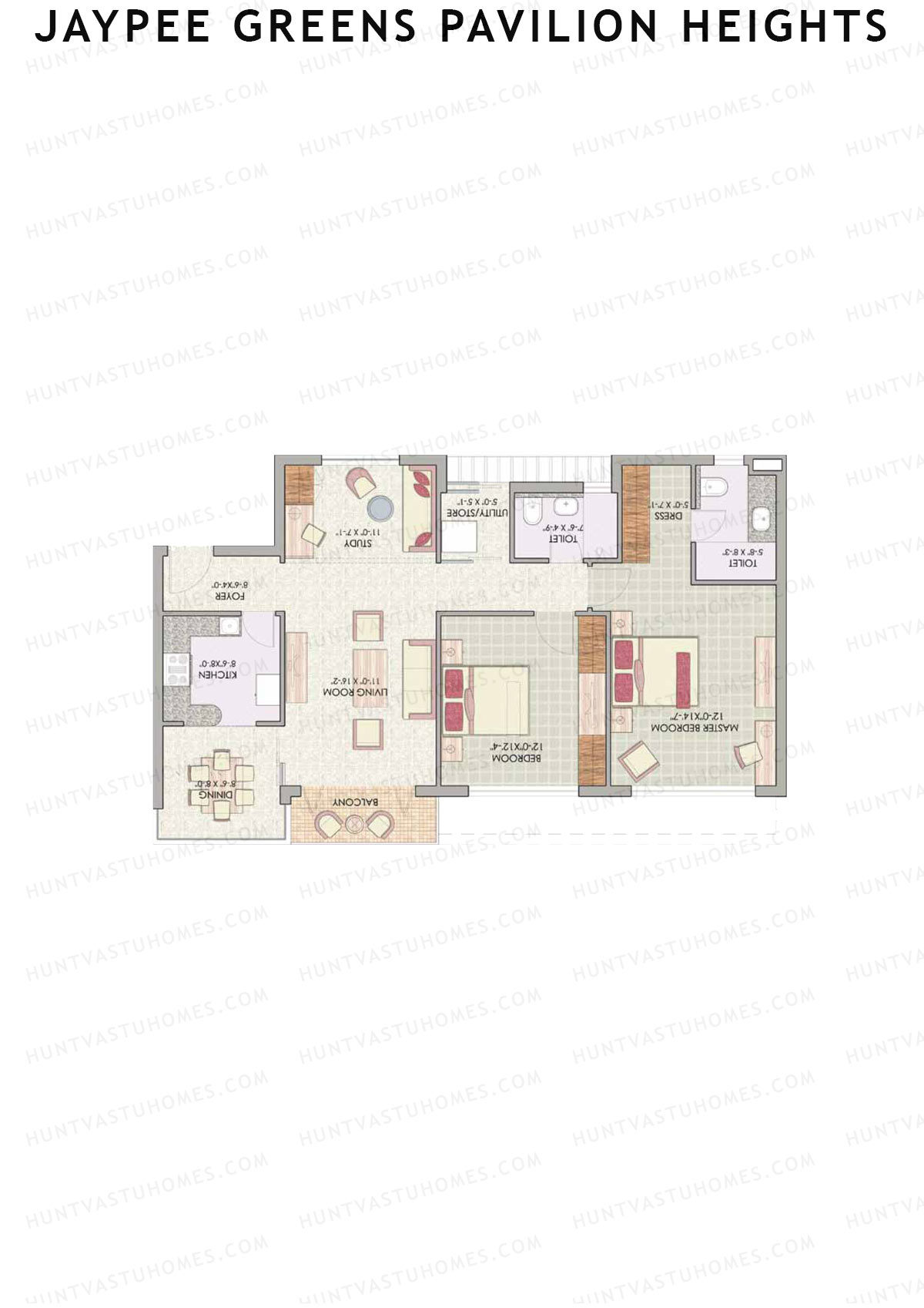 Jaypee Greens Pavilion Heights, Tower 3, Unit 7, 2BHK, Super Area 1240   sq ft 