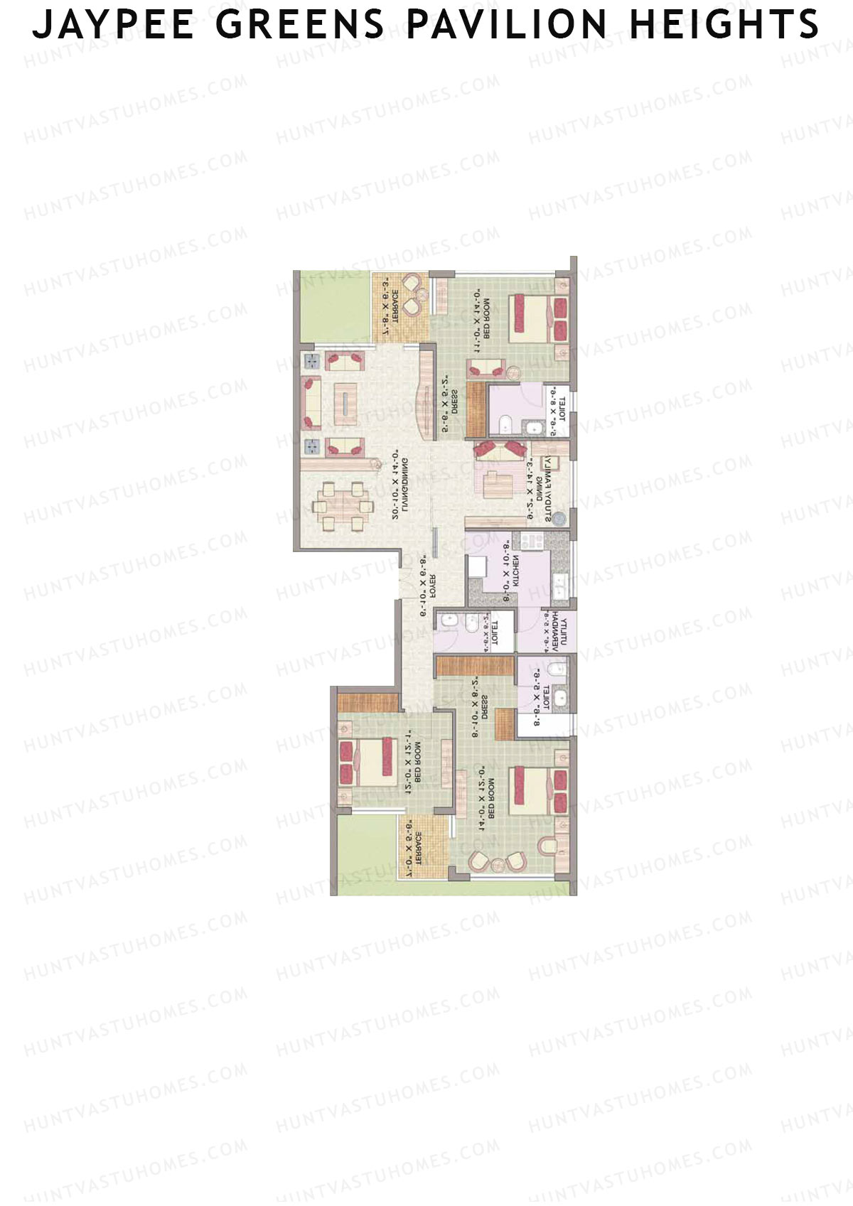 Jaypee Greens Pavilion Heights, Tower 4, Unit 12, 3BHK, Super Area 1675   sq ft 