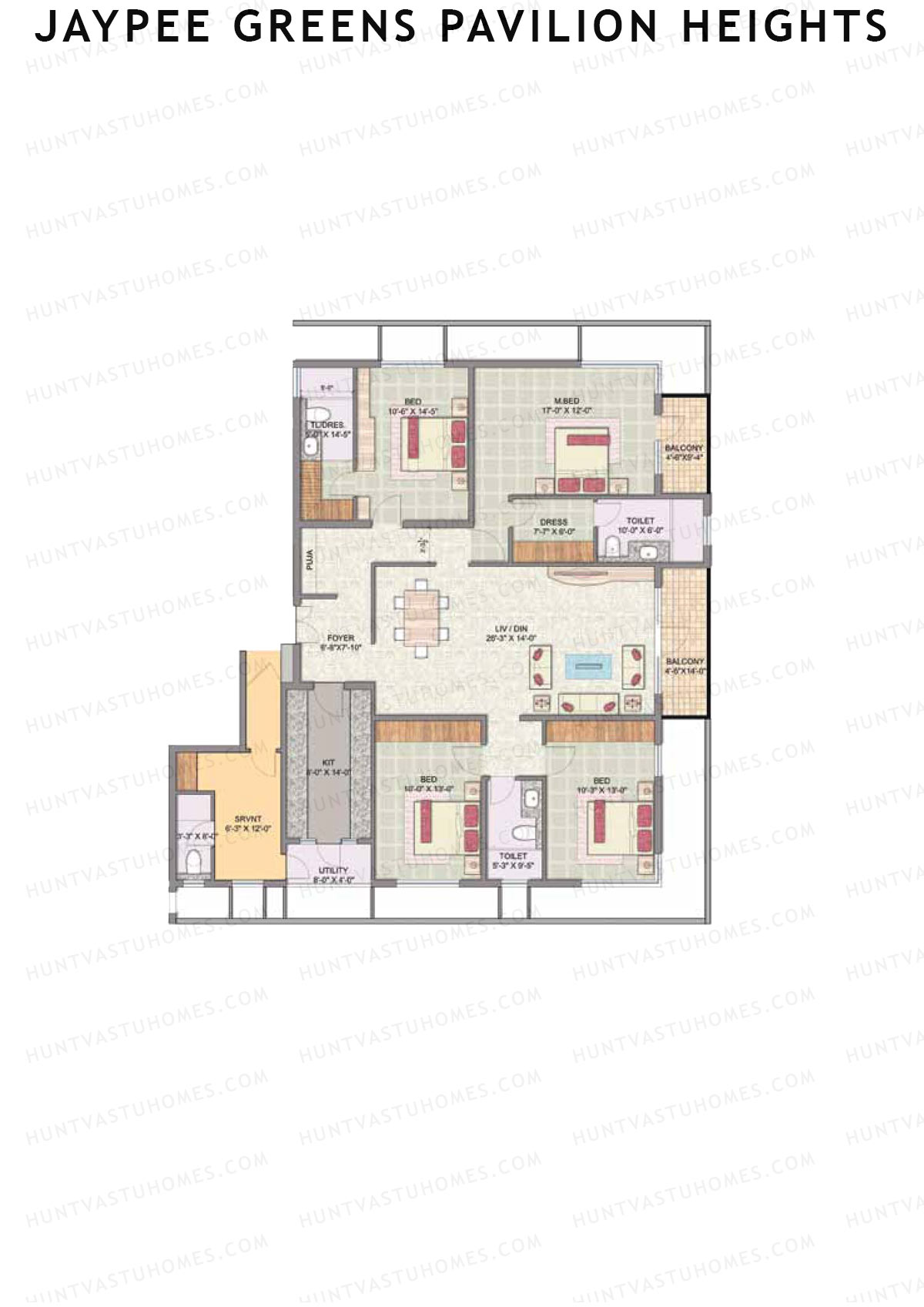 Jaypee Greens Pavilion Heights, Tower 4, Unit 14, 4BHK, Super Area 2500   sq ft 
