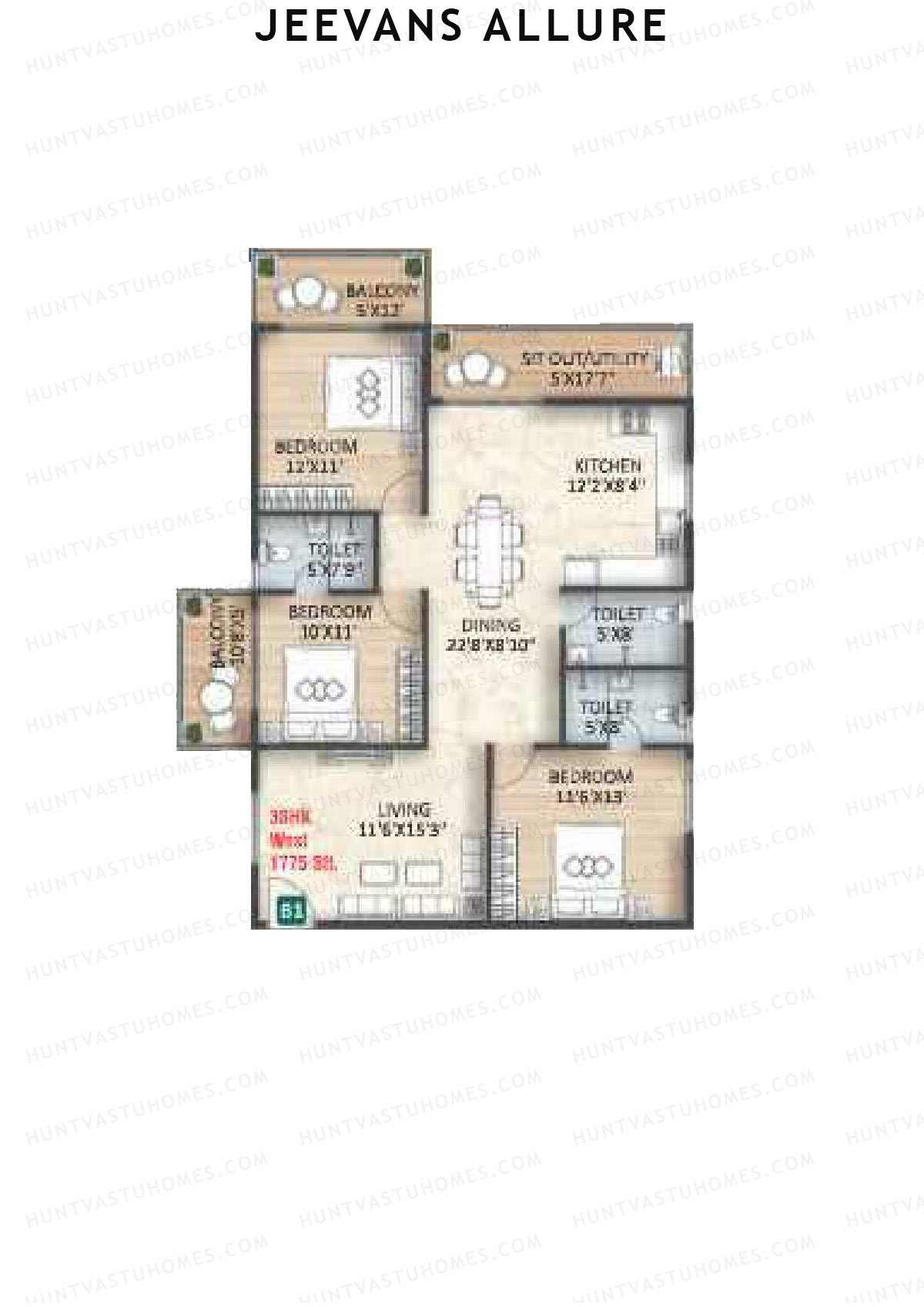 Jeevans Allure Block B Unit B1 Floor Plan