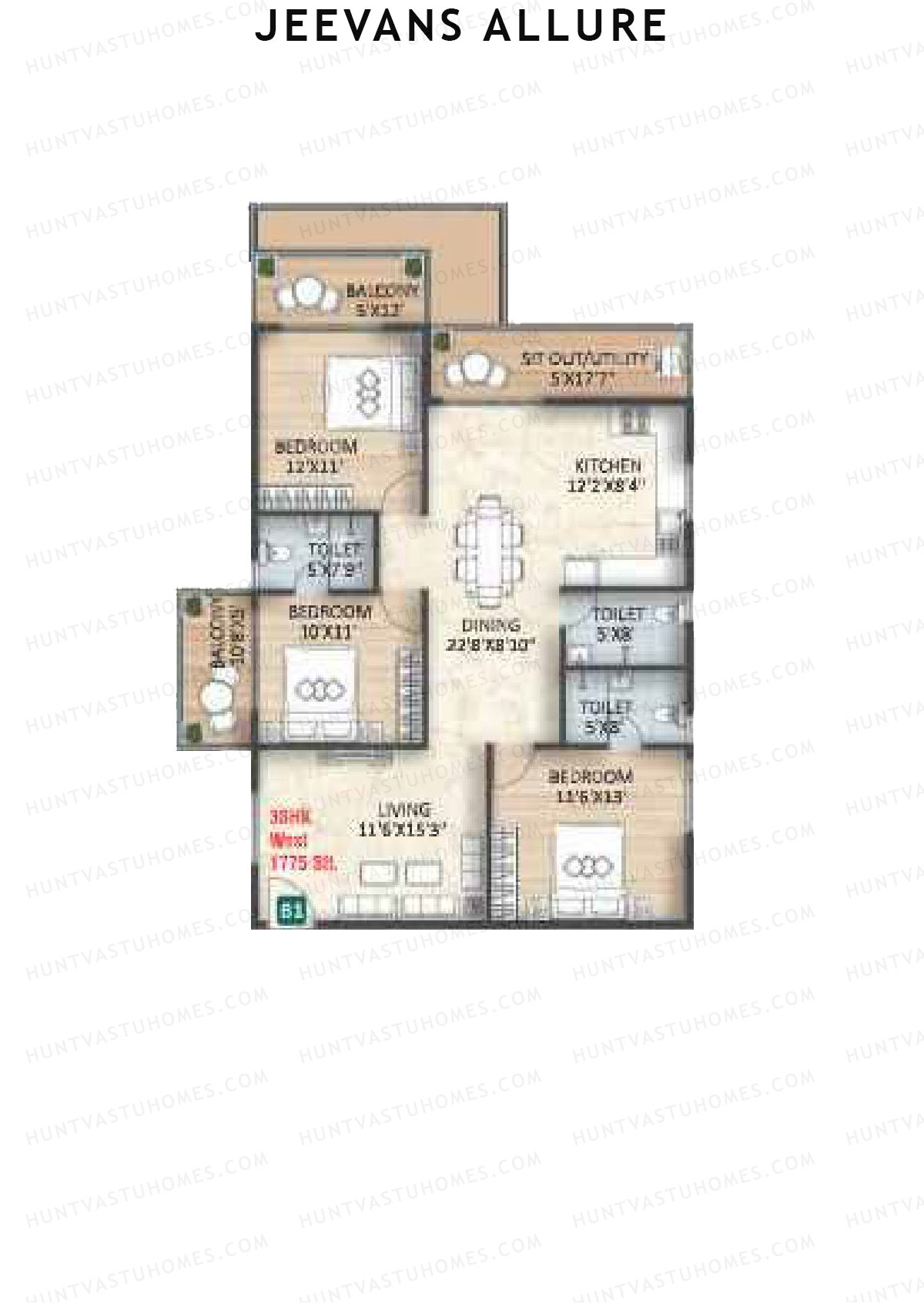 Jeevans Allure Block B Unit B1 Floor Plan