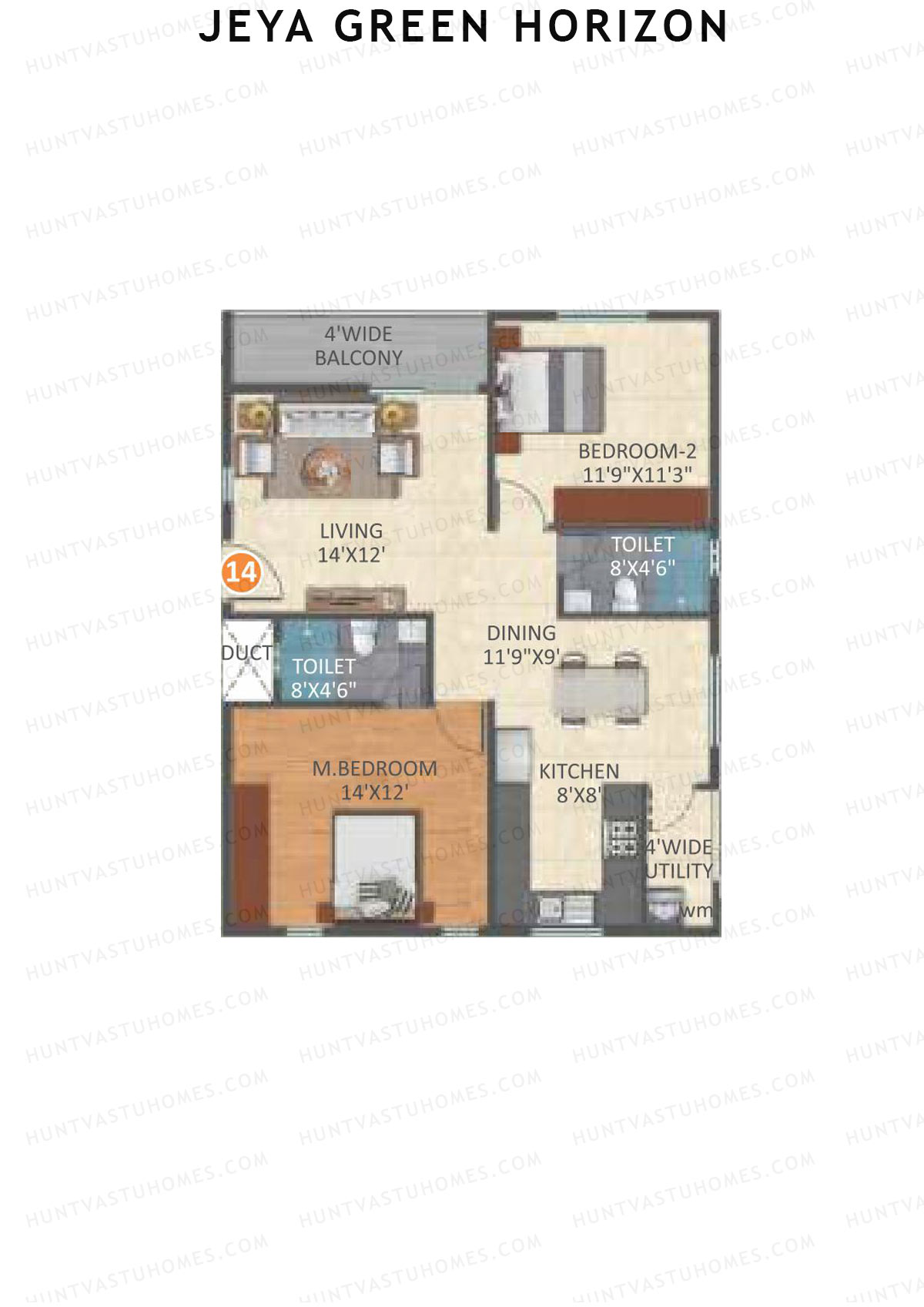 Jeya Green Horizon, Block A, Unit 14, 2BHK, Super Area 1182   sq ft 