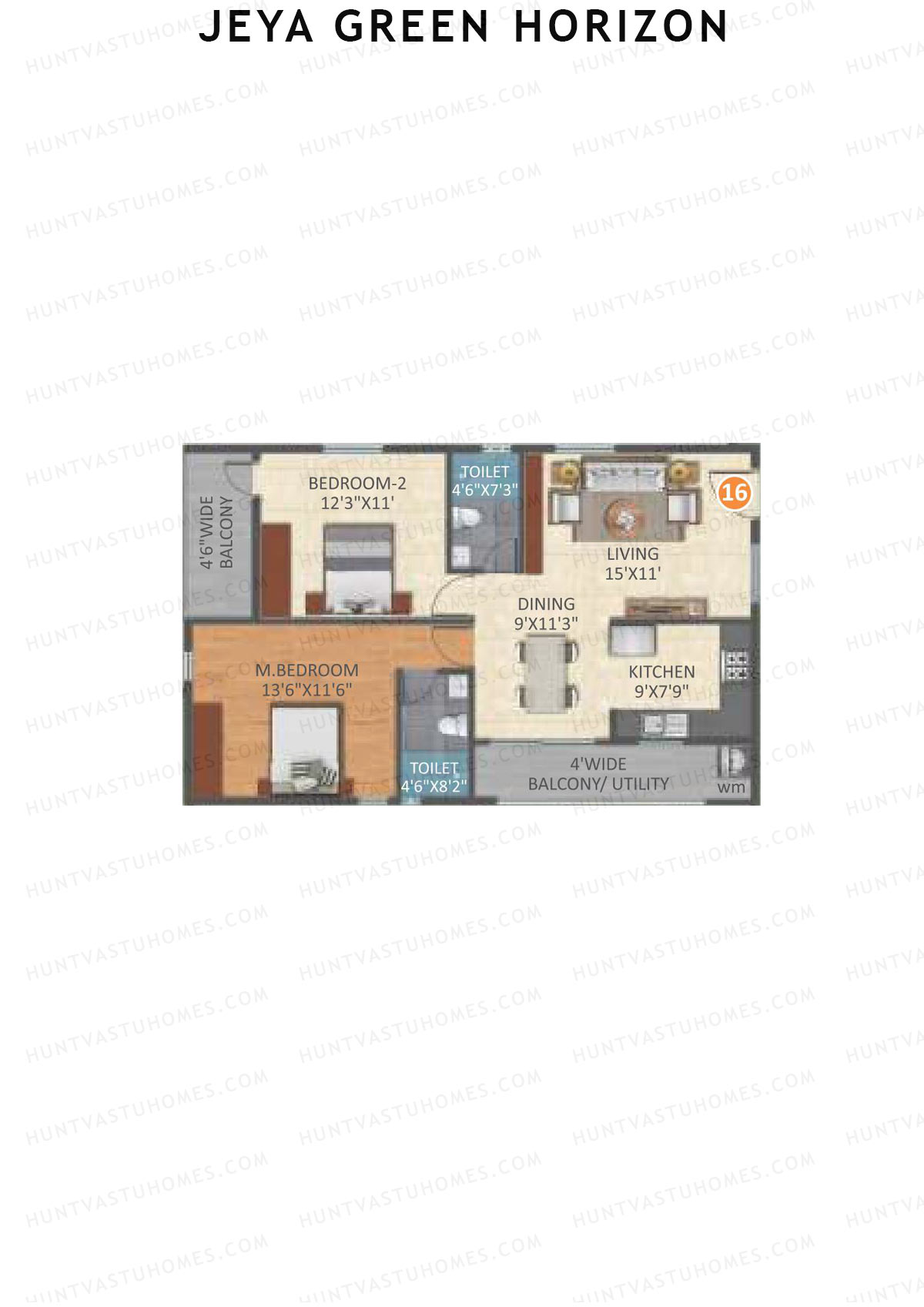 Jeya Green Horizon, Block A, Unit 16, 2BHK, Super Area 1172   sq ft 