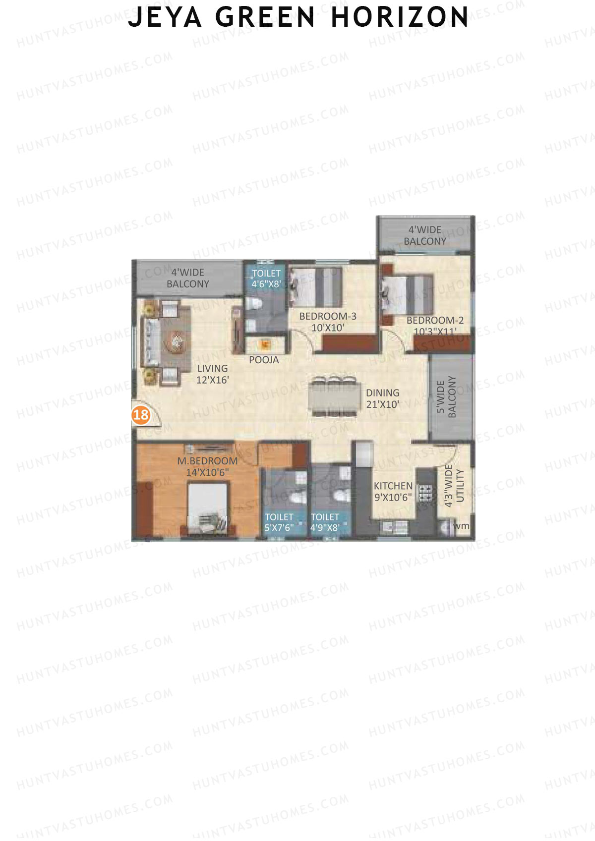Jeya Green Horizon, Block A, Unit 18, 3BHK, Super Area 1619   sq ft 
