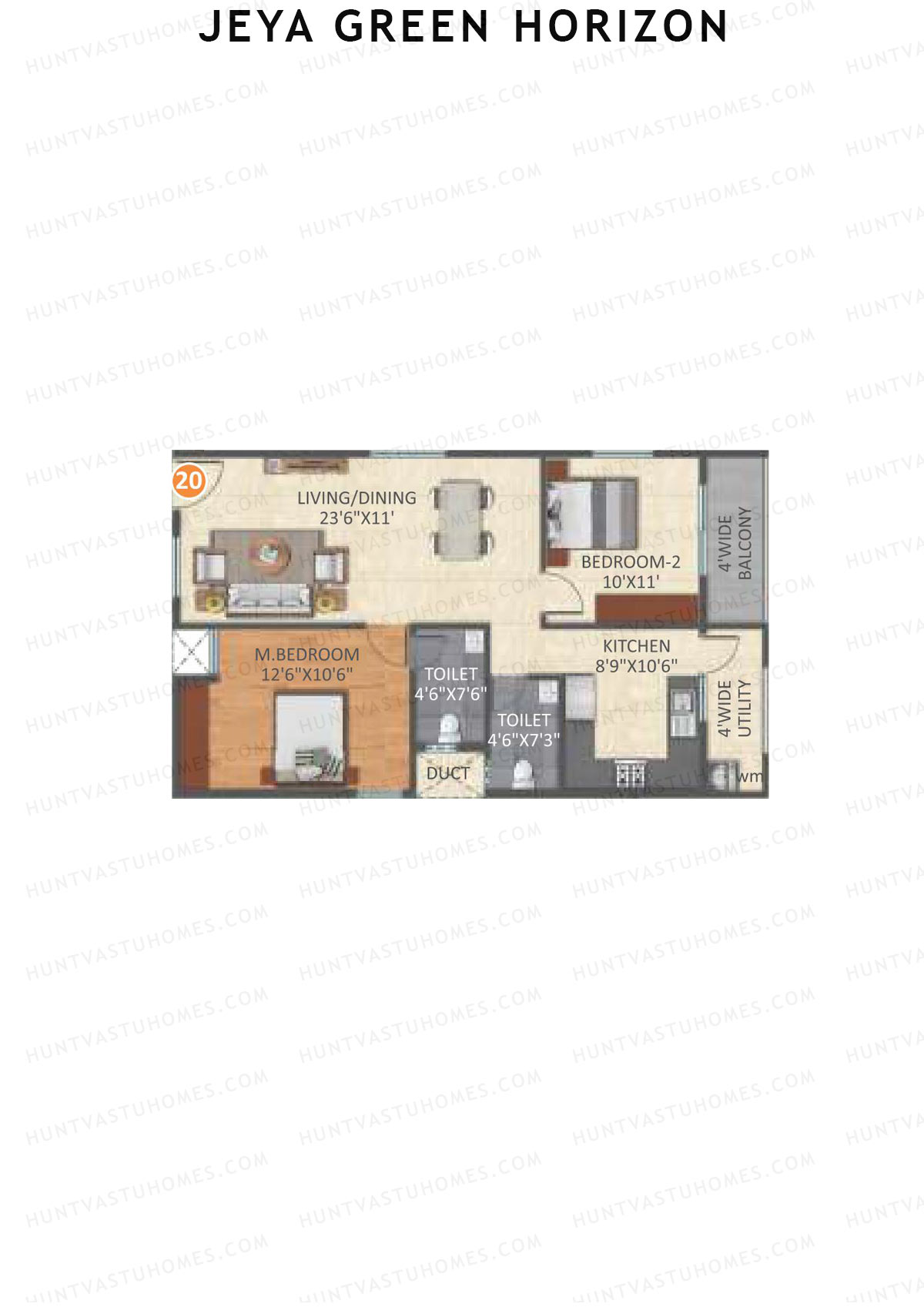 Jeya Green Horizon, Block A, Unit 20, 2BHK, Super Area 1146   sq ft 