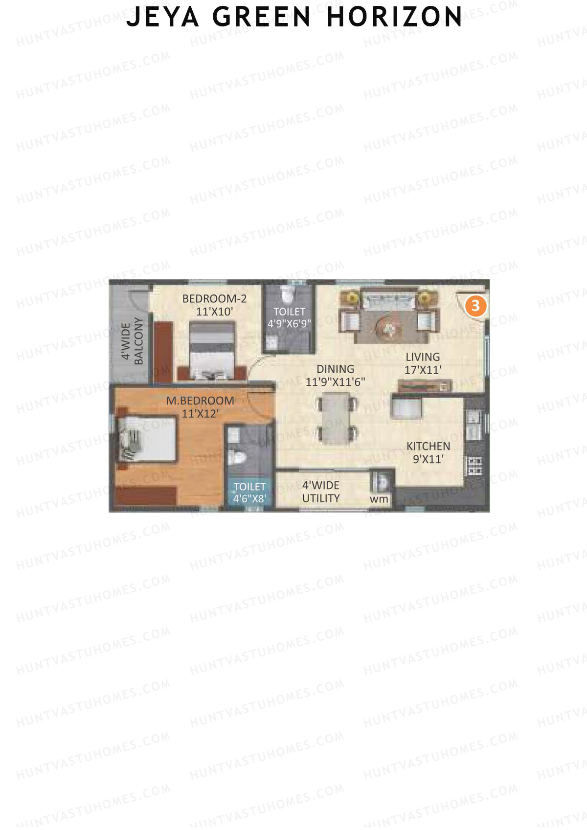 Jeya Green Horizon, Block A, Unit 2, 2BHK, Super Area 1152   sq ft 