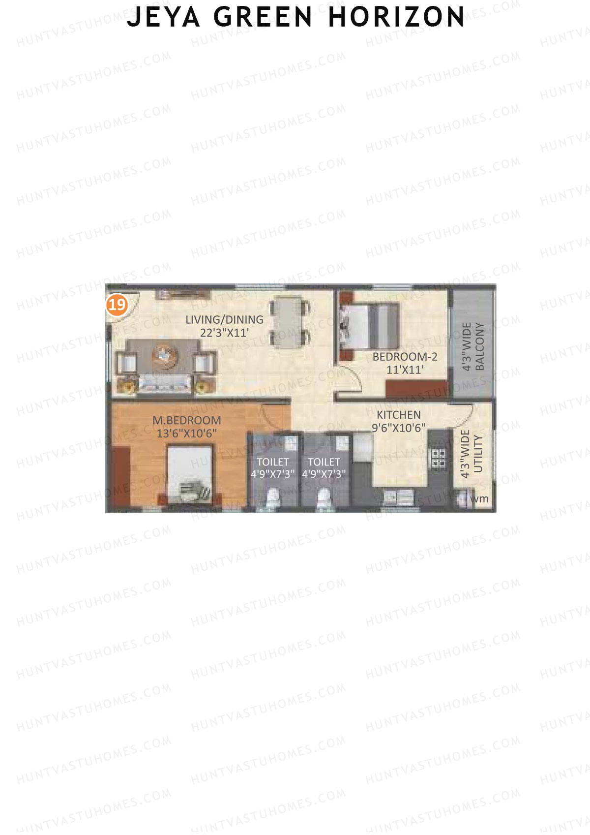 Jeya Green Horizon, Block A, Unit 5, 2BHK, Super Area 1150   sq ft 