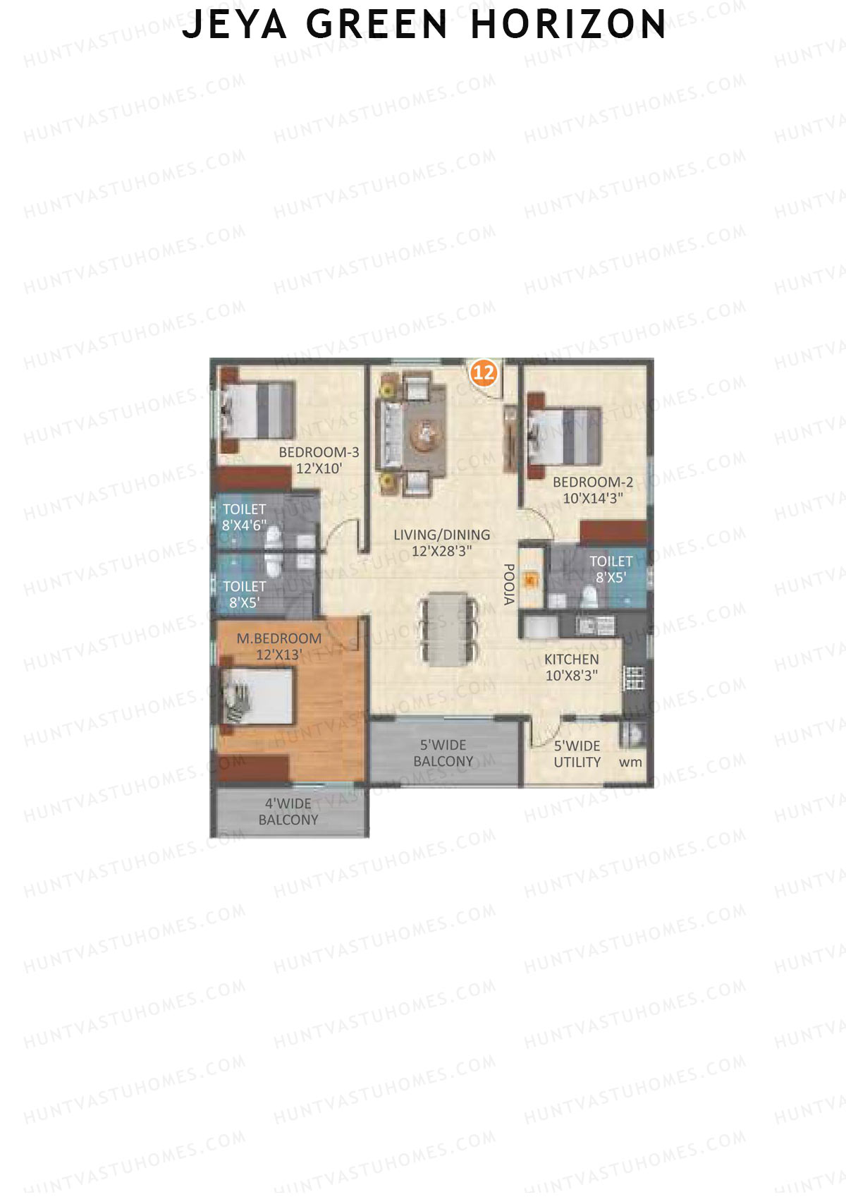 Jeya Green Horizon, Block A, Unit 7, 3BHK, Super Area 1650   sq ft 