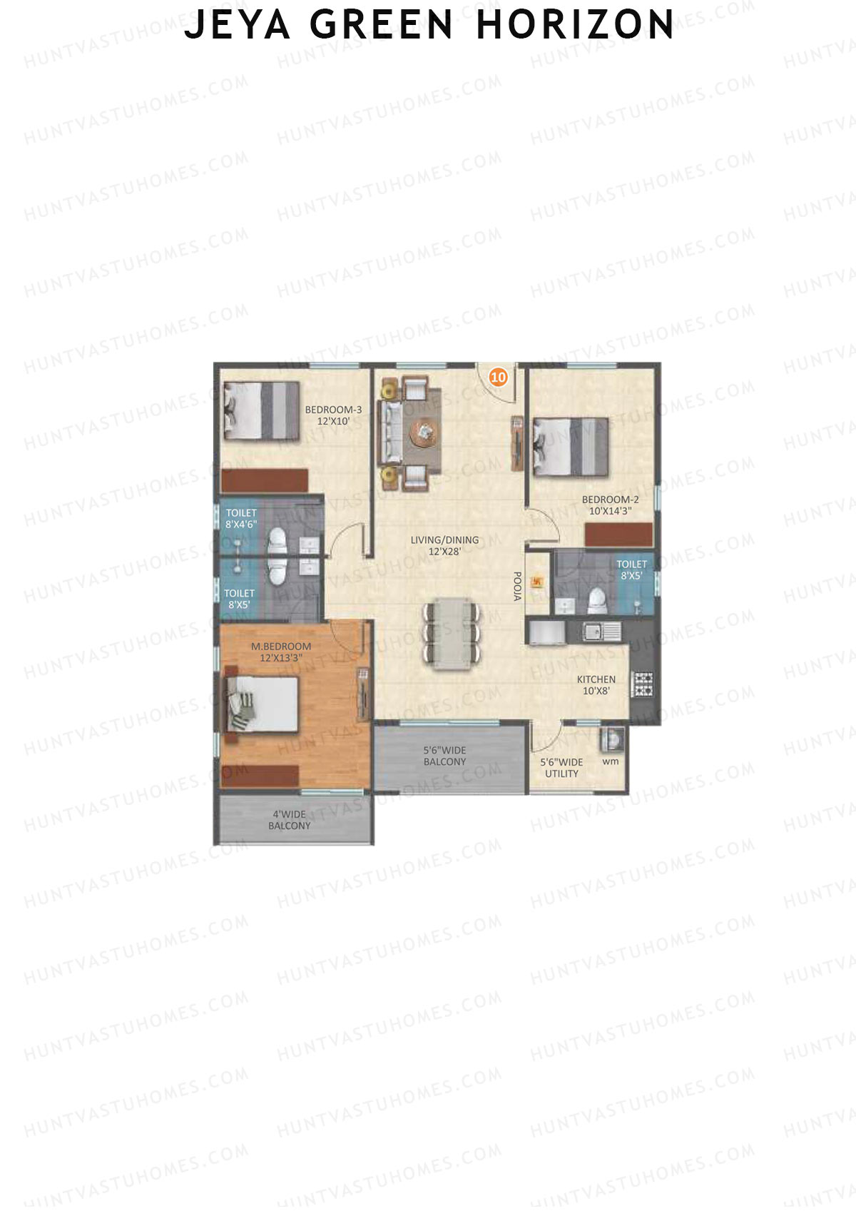 Jeya Green Horizon, Block B, Unit 10, 3BHK, Super Area 1650   sq ft 