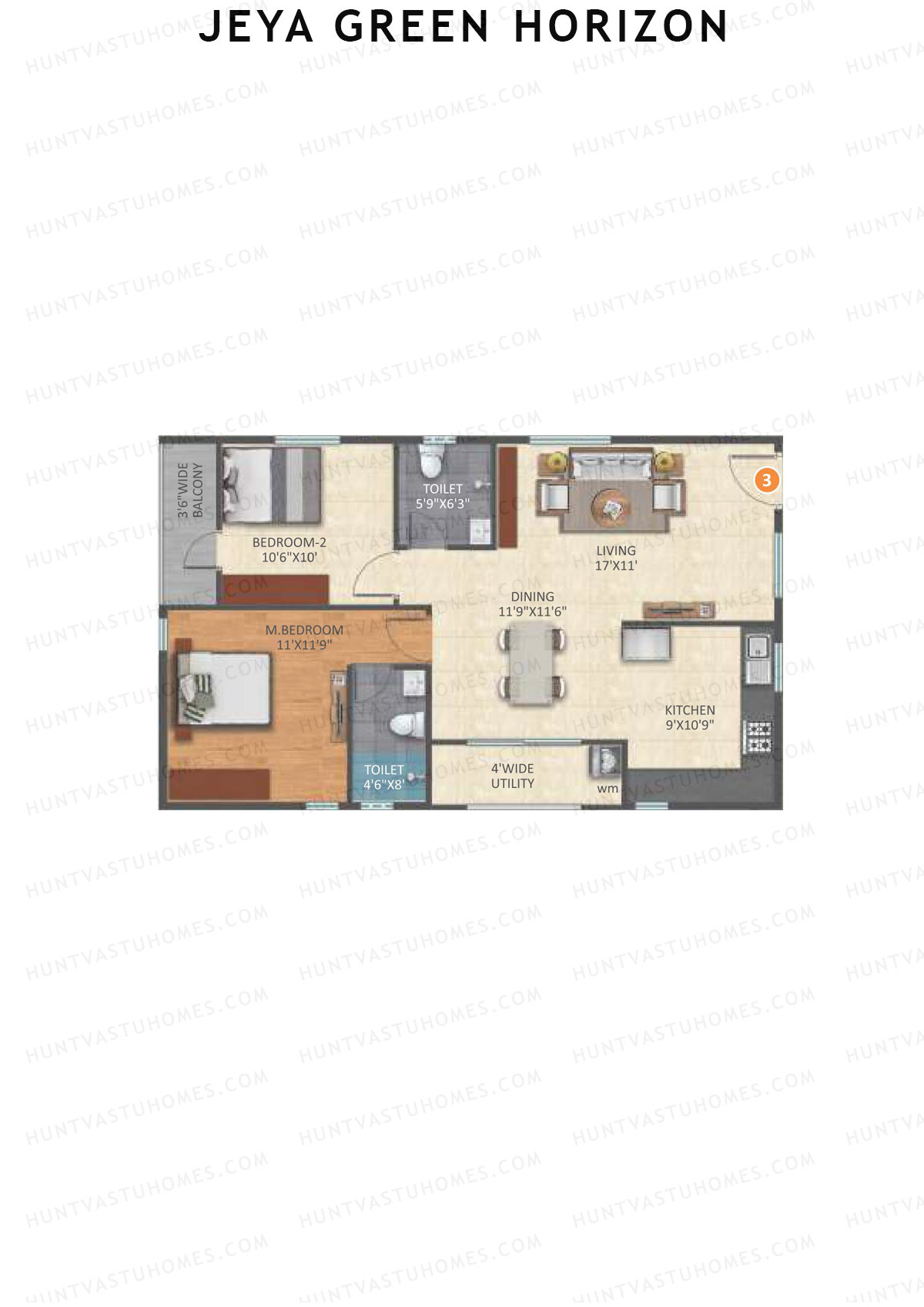 Jeya Green Horizon, Block B, Unit 3, 2BHK, Super Area 1152   sq ft 