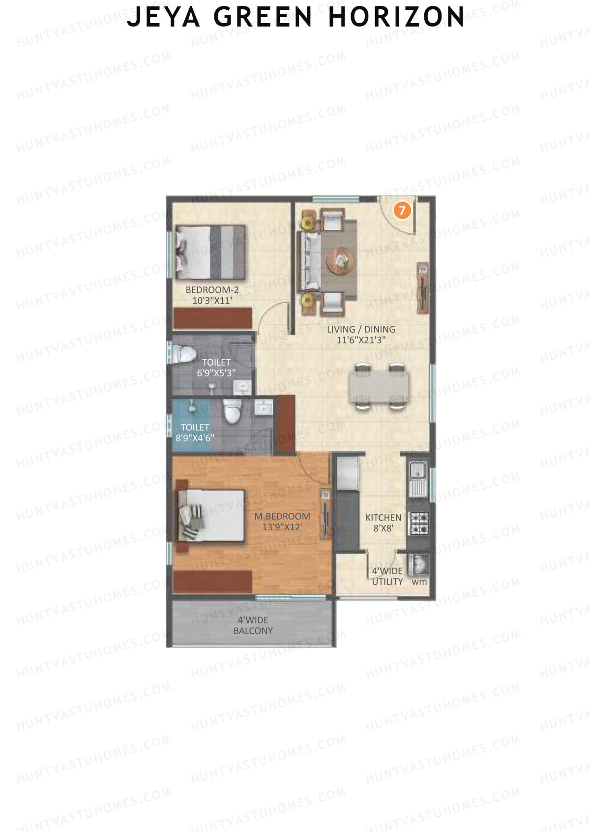 Jeya Green Horizon, Block B, Unit 7, 2BHK, Super Area 1165   sq ft 
