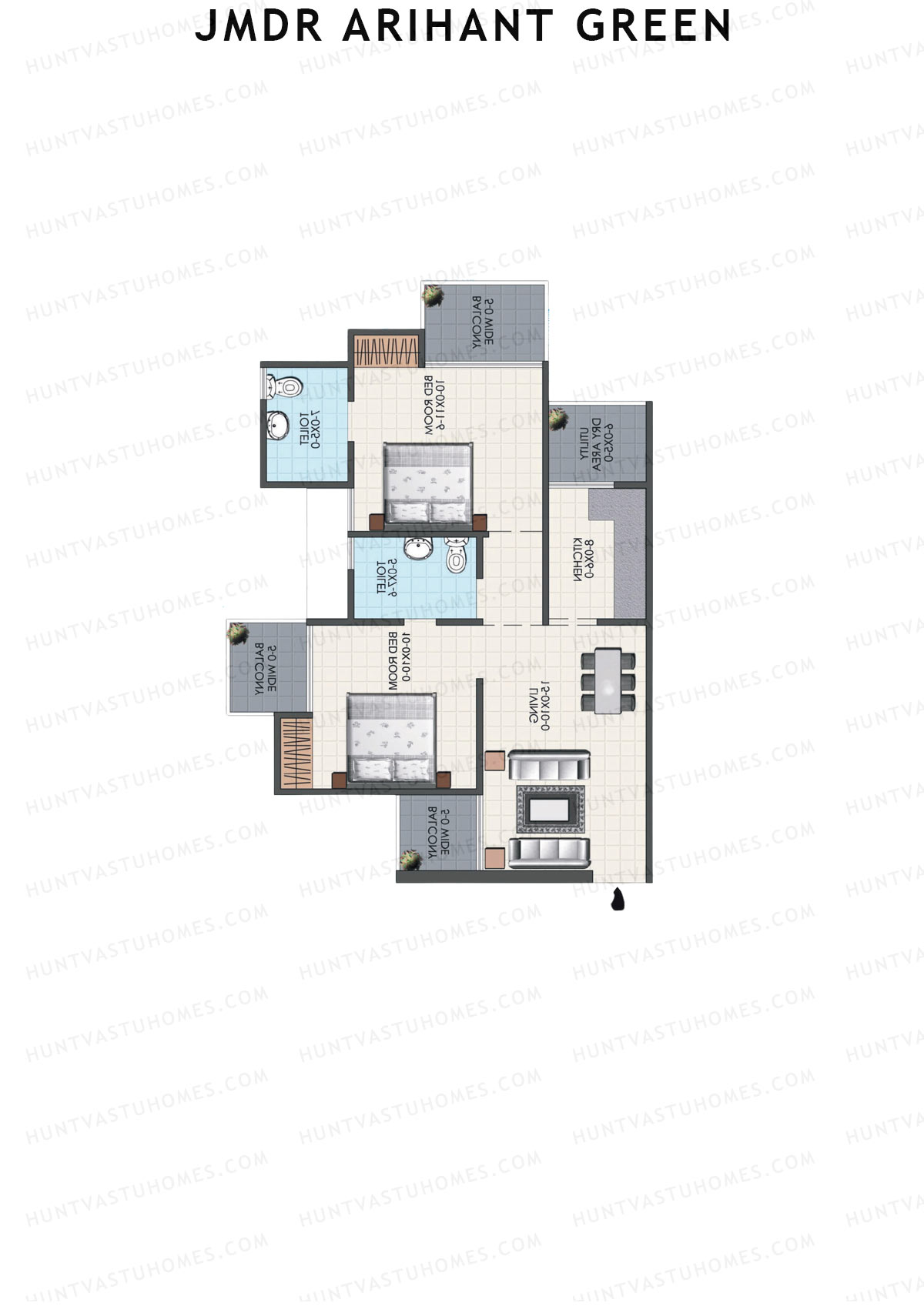 JMDR Arihant Green, Tower A, Unit 7 (Type 2), 2BHK, Super Area 935   sq ft 