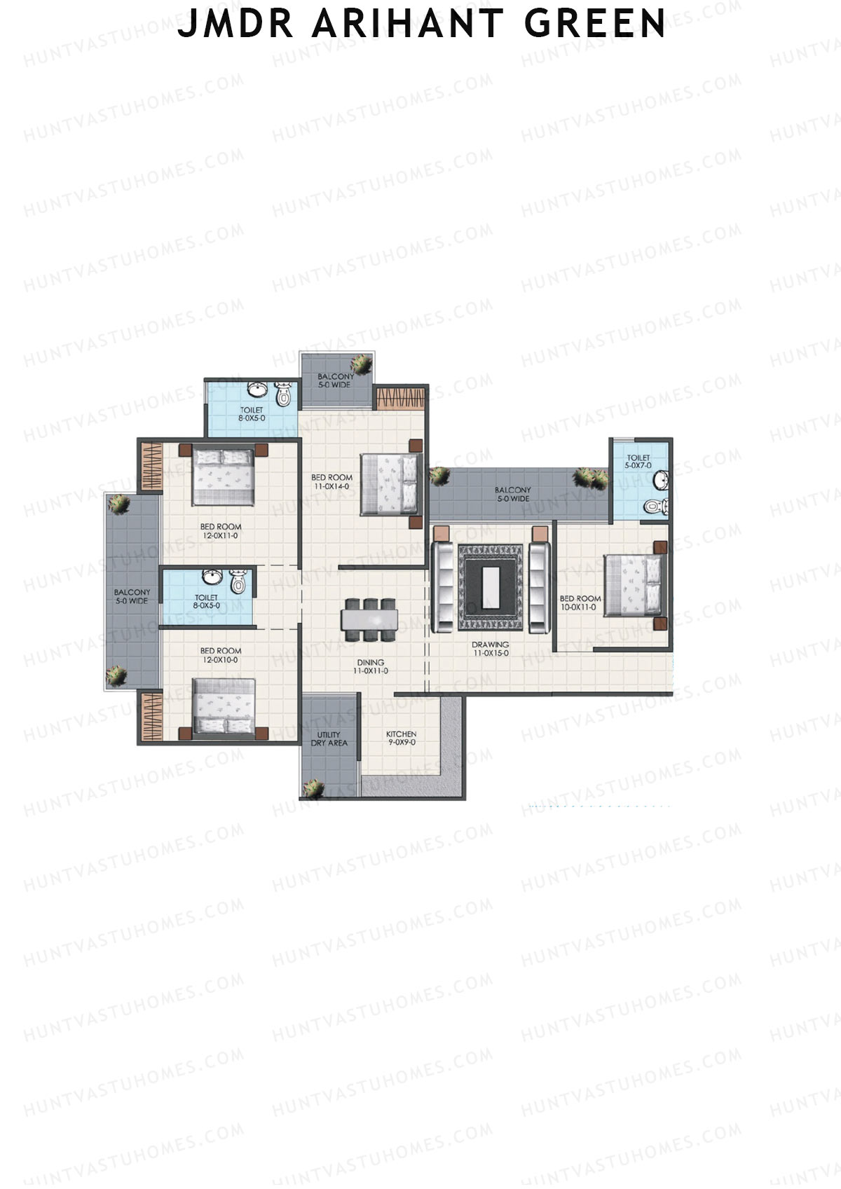 JMDR Arihant Green, Tower B, Unit 1 (Type 4), 4BHK, Super Area 1850   sq ft 