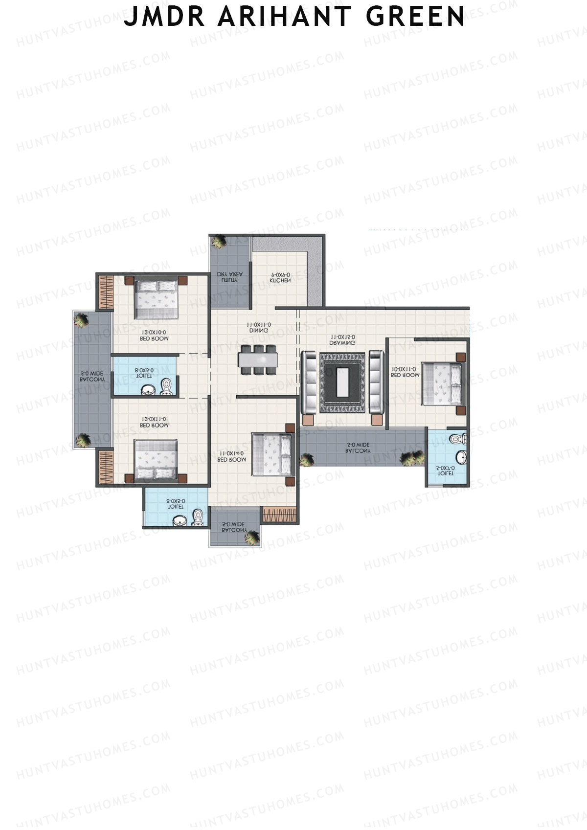 JMDR Arihant Green, Tower B, Unit 2 (Type 4), 4BHK, Super Area 1850   sq ft 