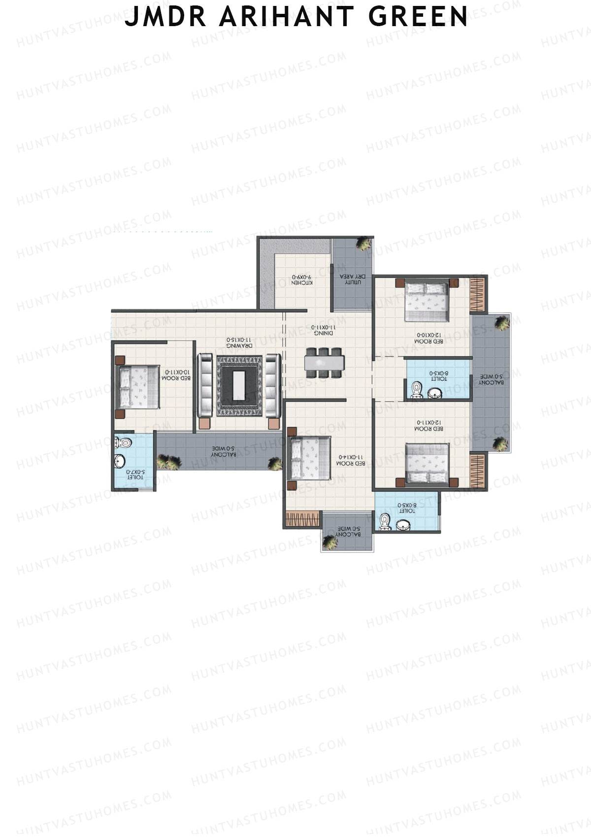 JMDR Arihant Green, Tower B, Unit 3 (Type 4), 4BHK, Super Area 1850   sq ft 