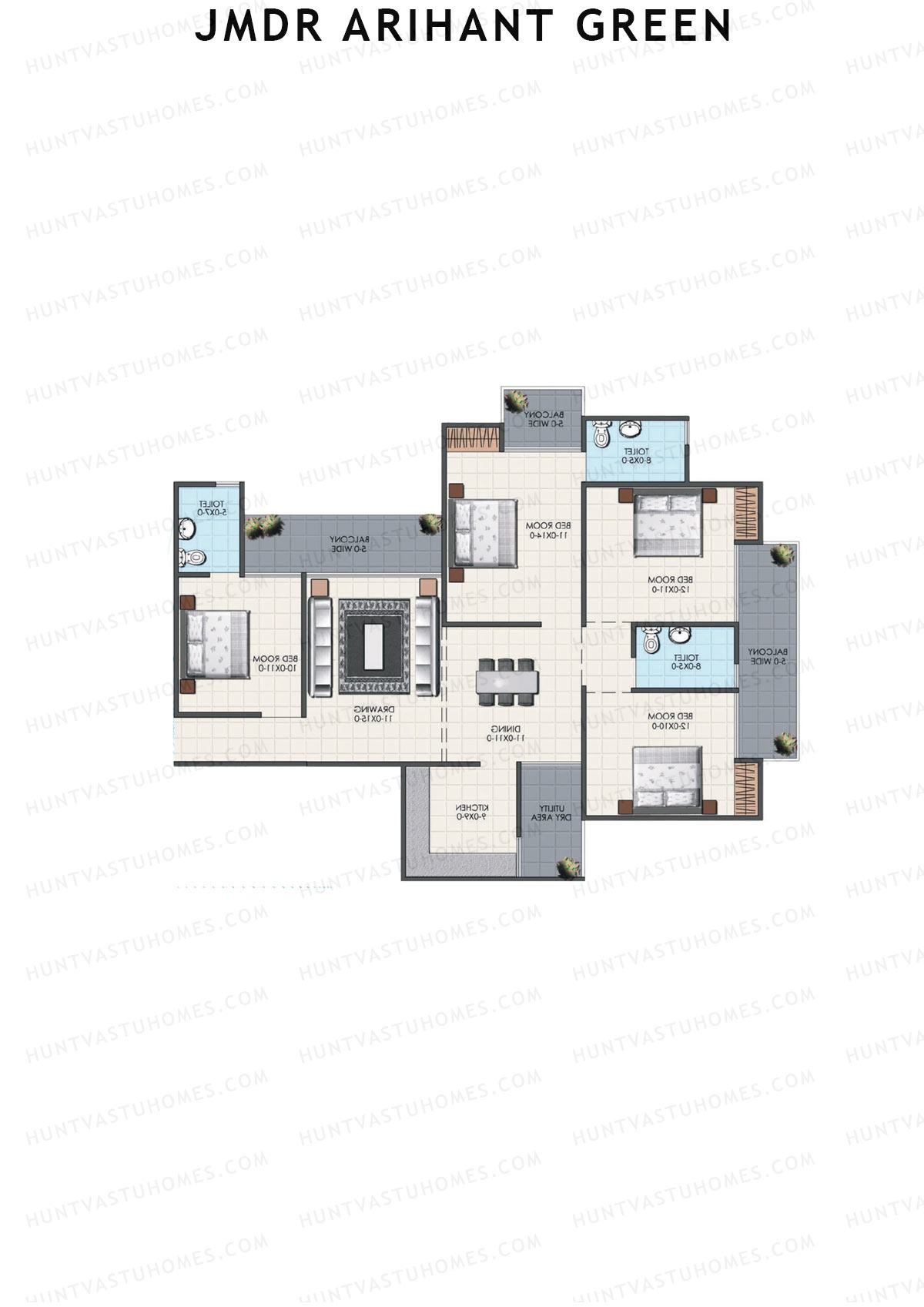 JMDR Arihant Green, Tower B, Unit 4 (Type 4), 4BHK, Super Area 1850   sq ft 